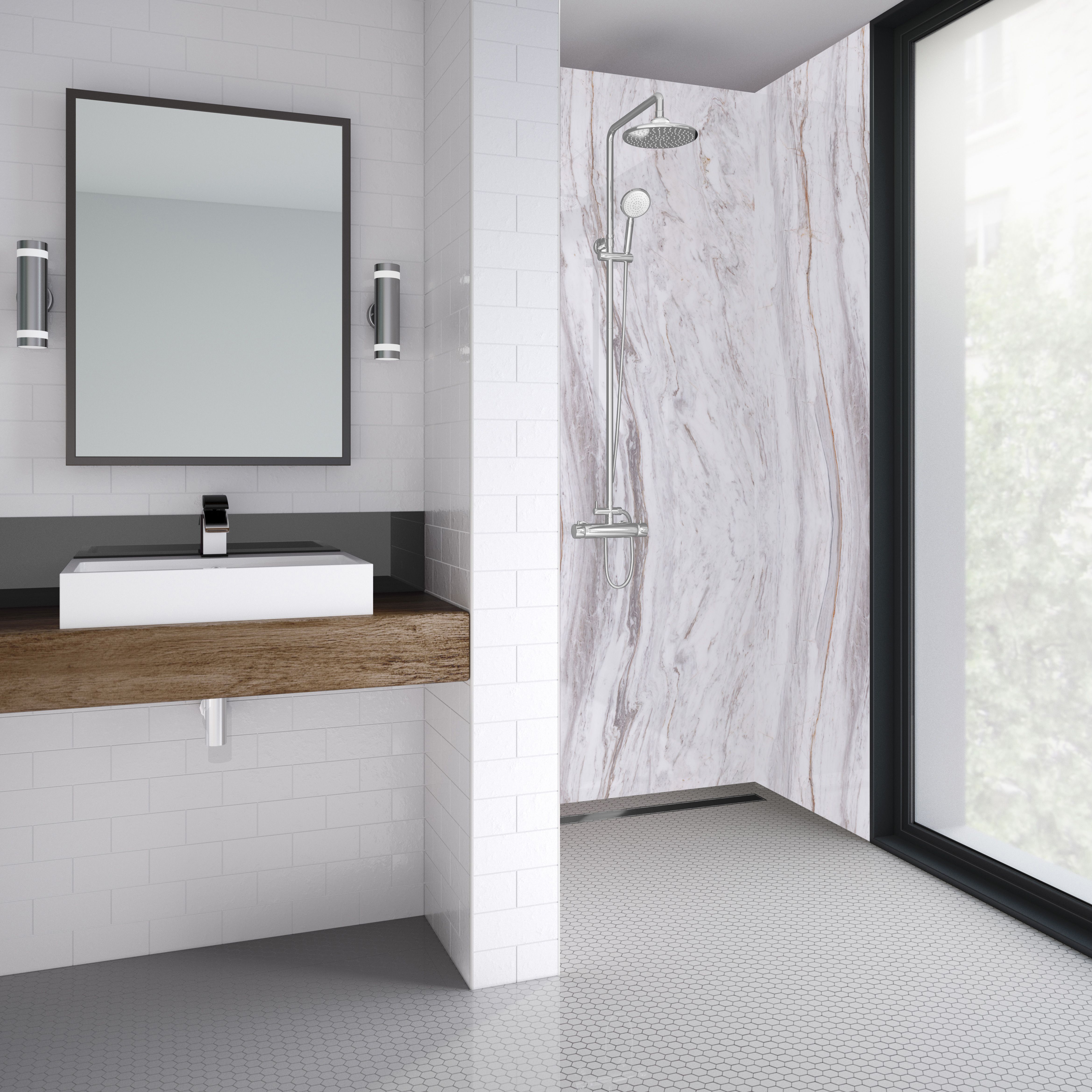 Splashwall Elite Matt Marmo linea Tongue & groove Shower wall panel (H)242cm (W)60cm (T)1.1cm