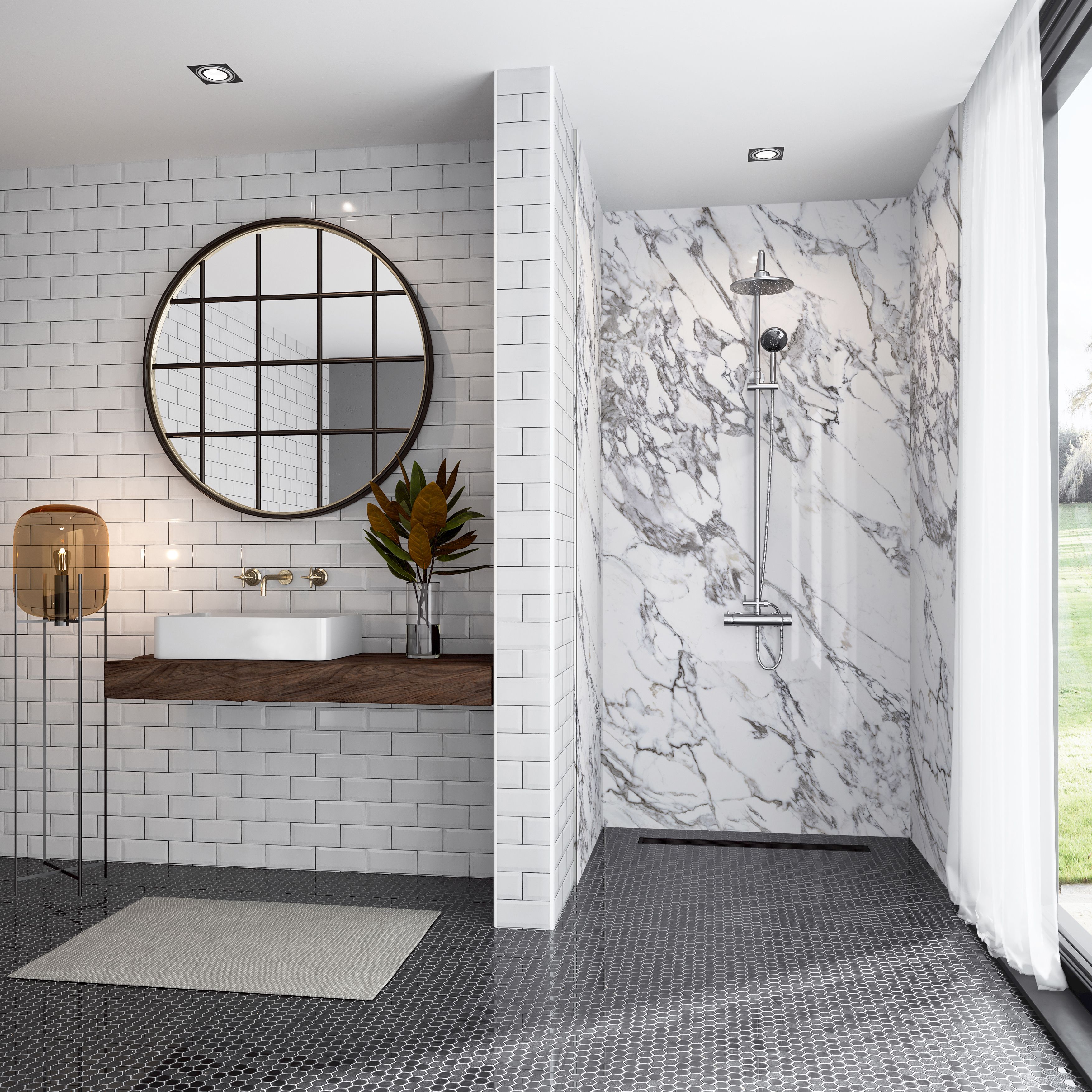 Splashwall Elite Matt Marmo migliore Post-formed 3 sided Shower Wall panel kit (L)2420mm (W)1200mm (T)11mm