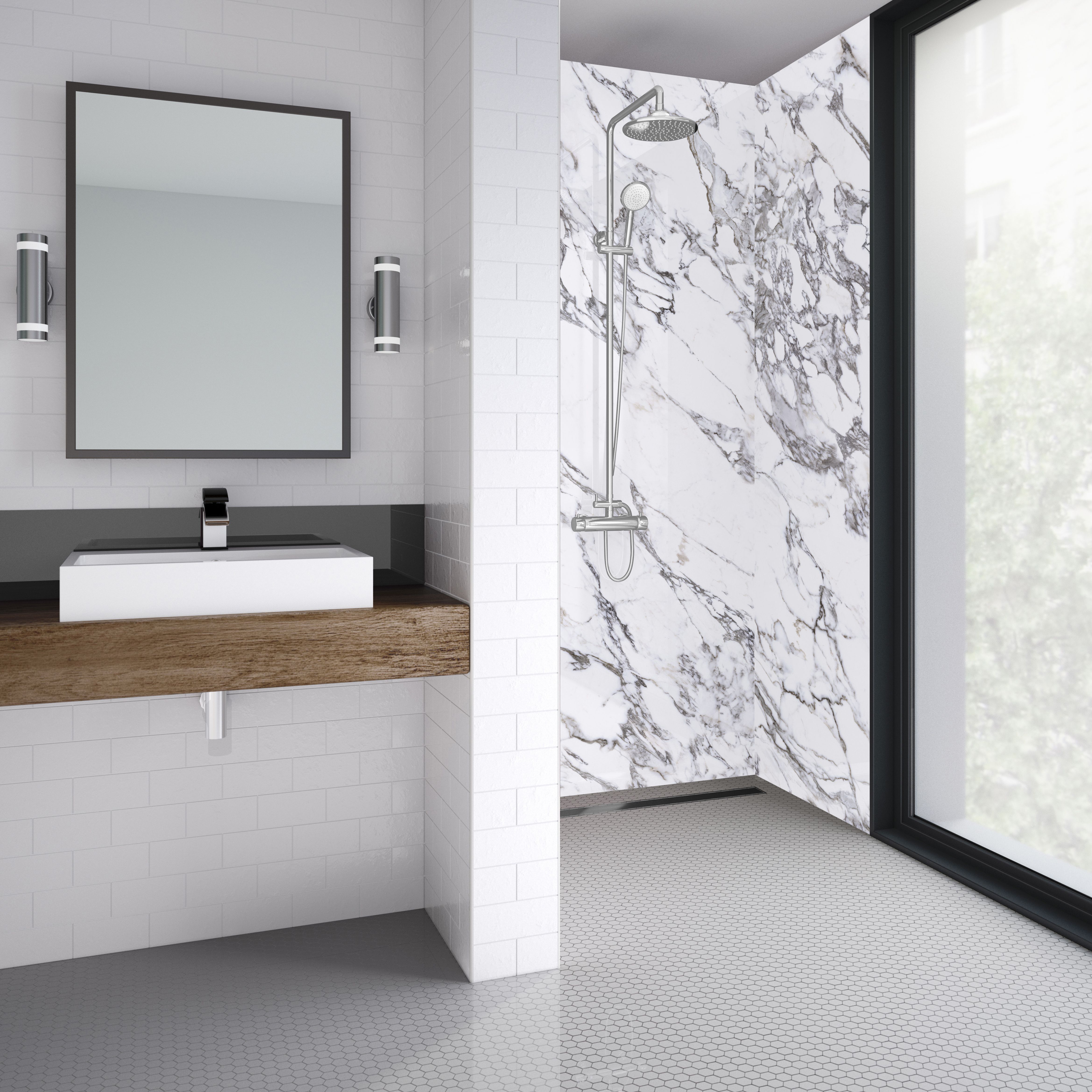 Splashwall Elite Matt Marmo migliore Tongue & groove Shower wall panel (H)242cm (W)120cm (T)1.1cm