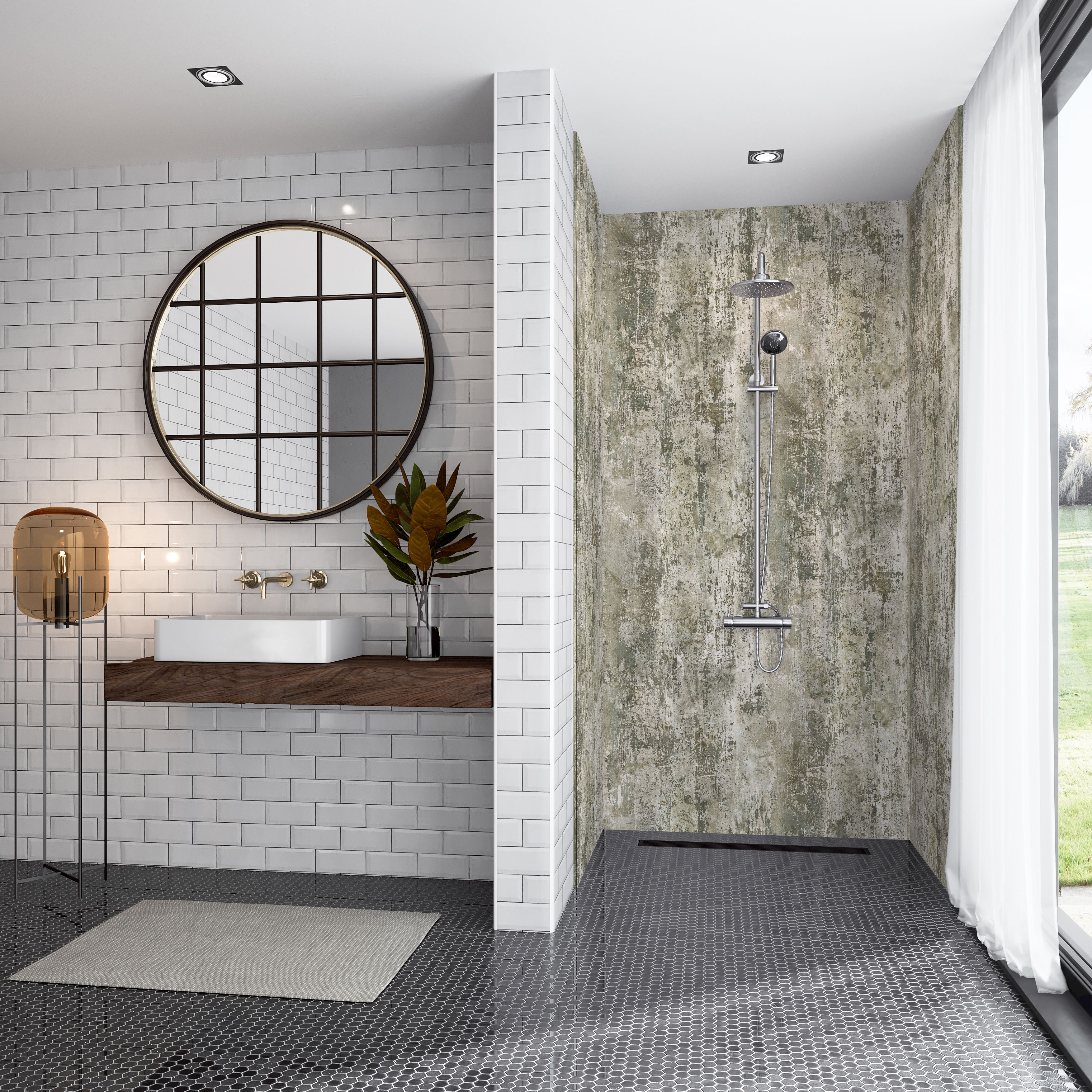 Splashwall Elite Matt Milk Paint Post-formed 3 sided Shower Wall panel kit (L)2420mm (W)1200mm (T)11mm