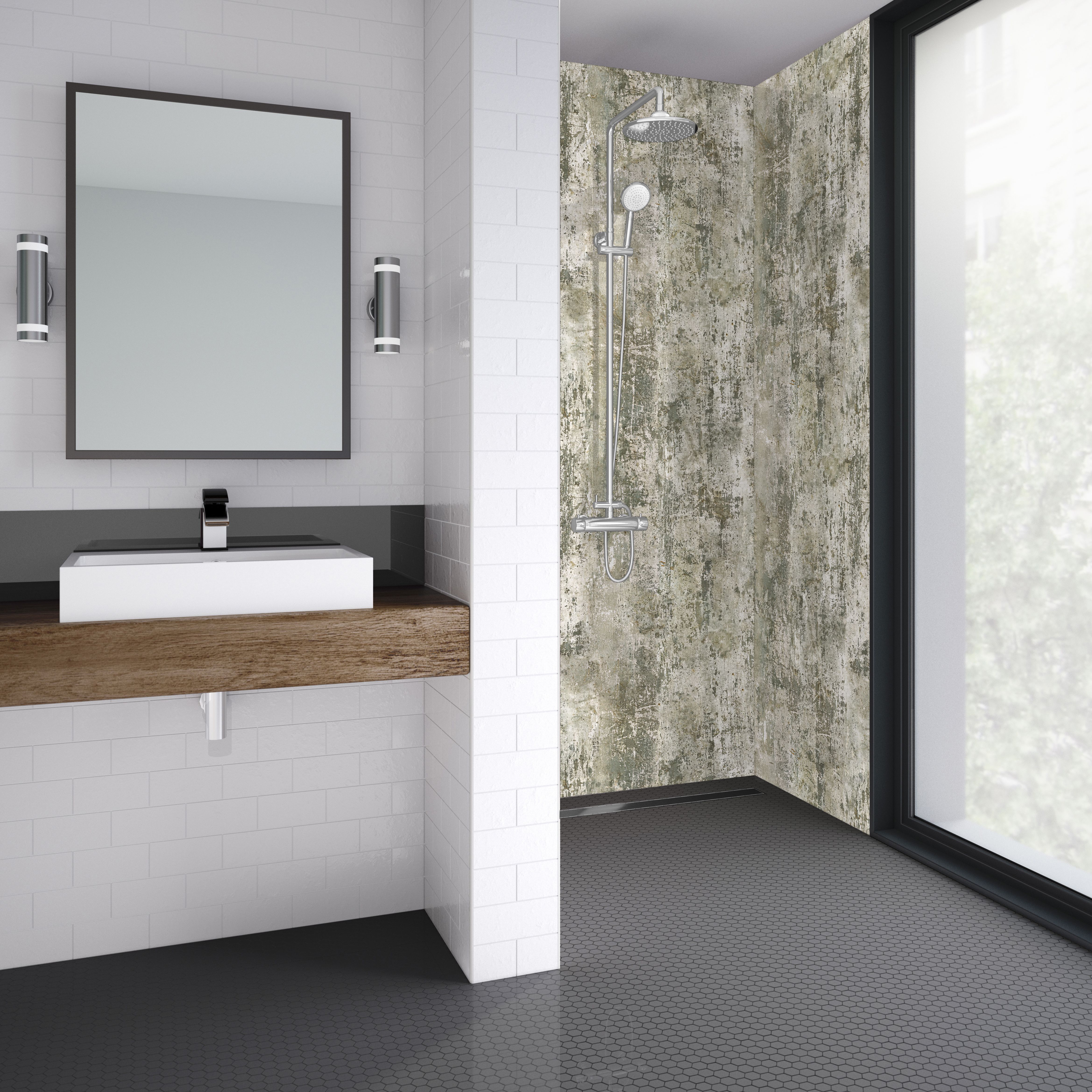 Splashwall Elite Matt Milk Paint Tongue & groove Shower wall panel (H)242cm (W)60cm (T)1.1cm