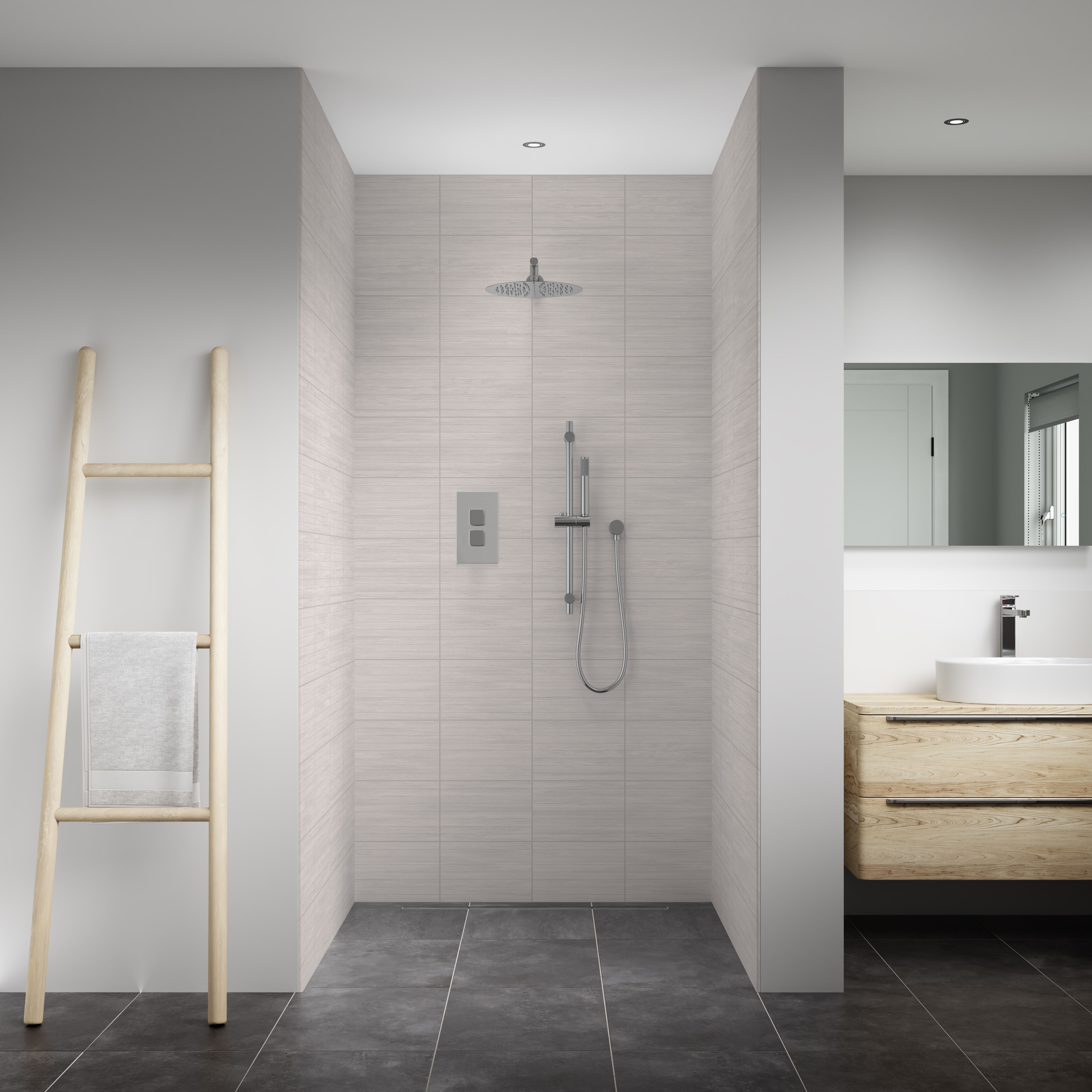 Splashwall Elite Matt Natural hessian Tile effect 3 sided Shower Wall panel kit (L)2420mm (W)1200mm (T)11mm