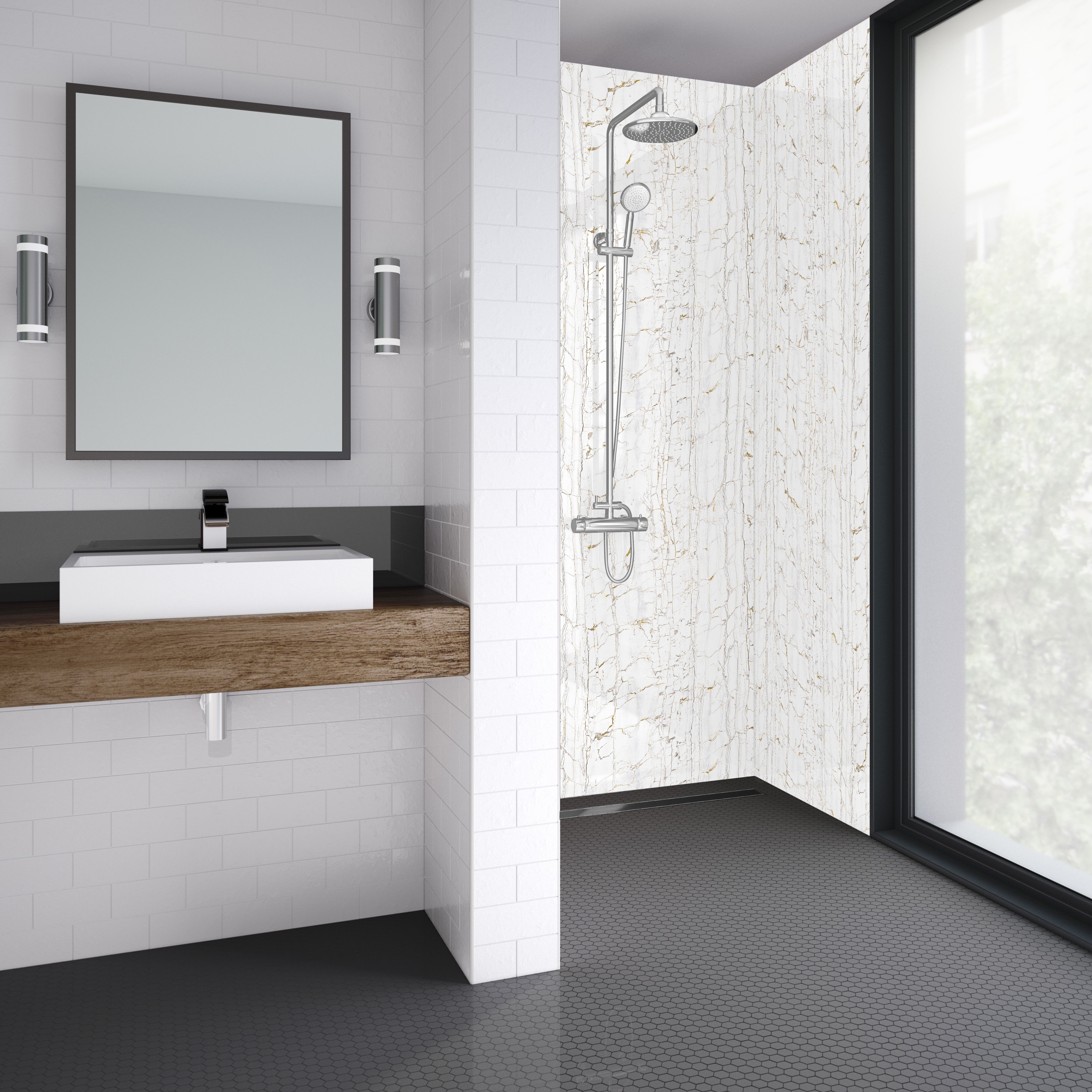 Splashwall Elite Matt Nero port bianco Shower wall panel (H)242cm (W)120cm (T)1.1cm