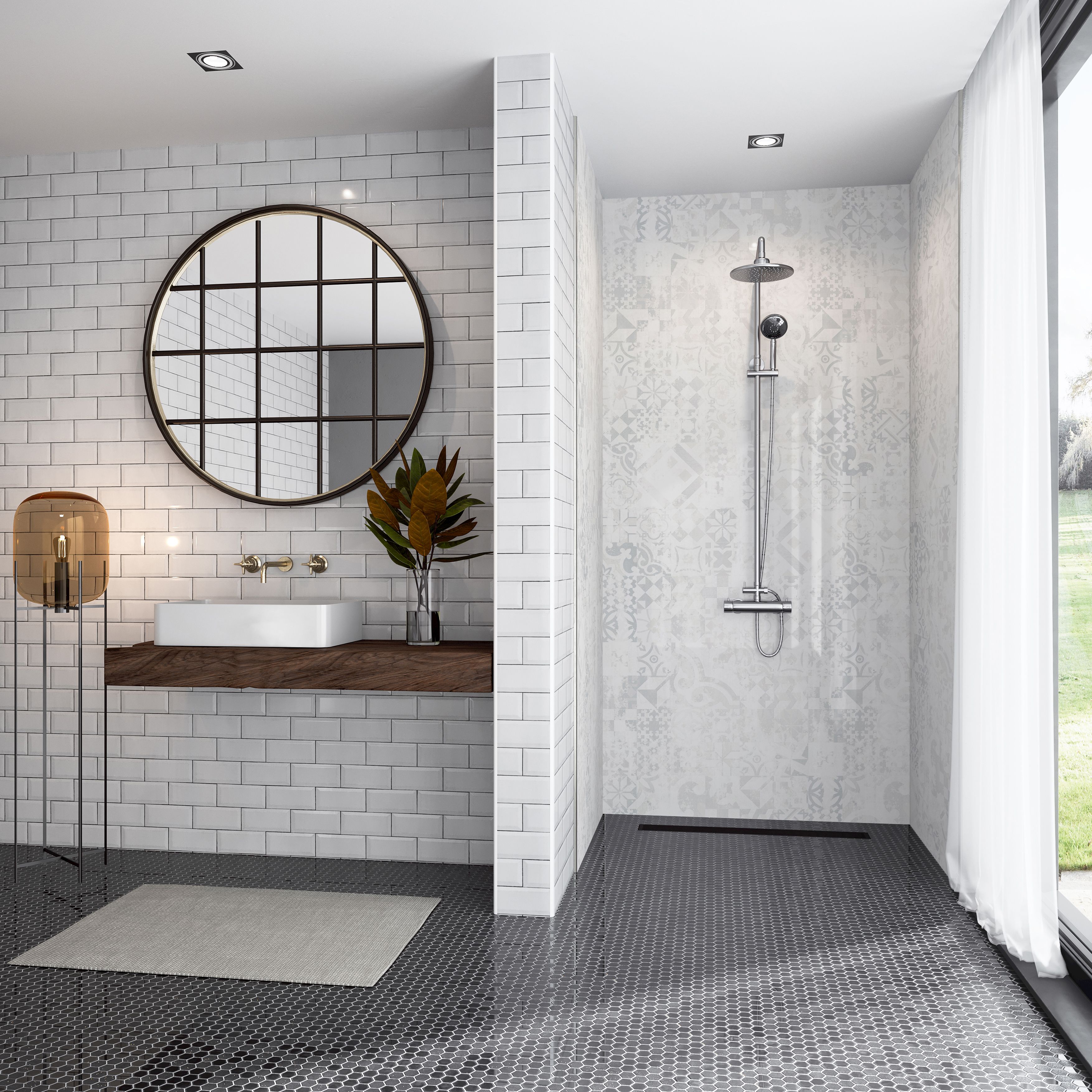 Splashwall Elite Matt Padova Post-formed 3 sided Shower Wall panel kit (L)2420mm (W)1200mm (T)11mm