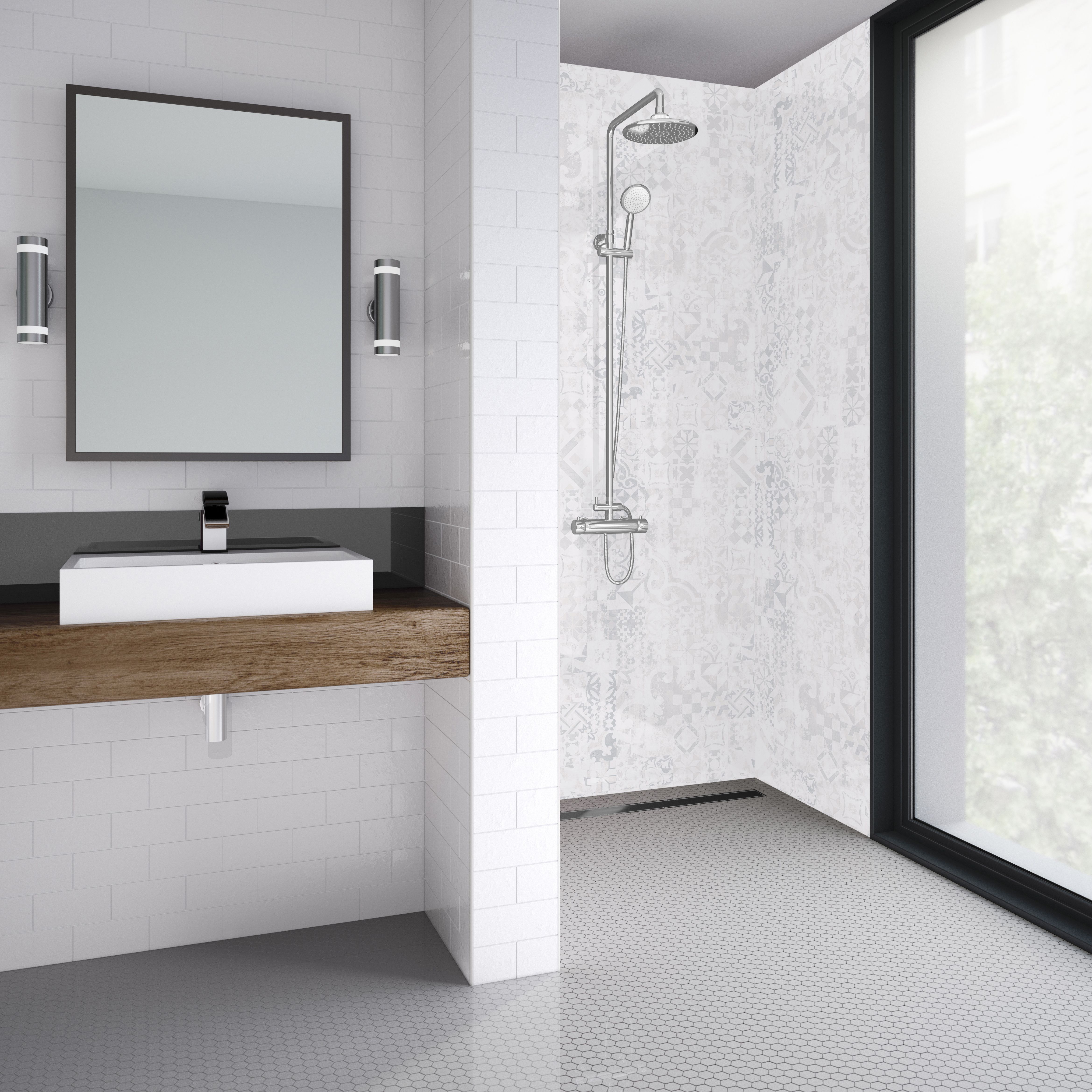 Splashwall Elite Matt Padova Tongue & groove Shower wall panel (H)242cm (W)120cm (T)1.1cm