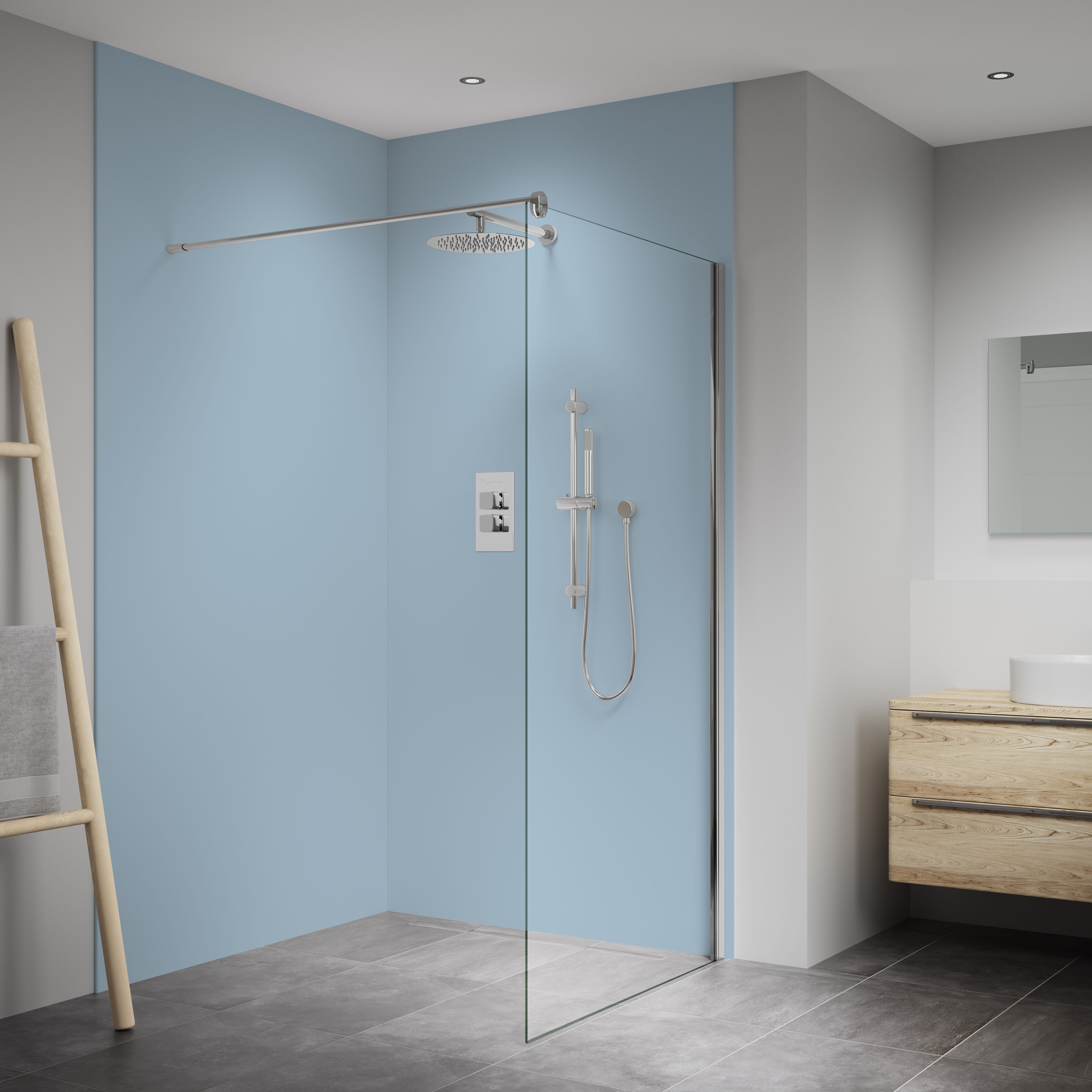 Splashwall Elite Matt Pastel blue Fixed Tongue & groove Shower wall panel (H)242cm (W)60cm (T)1cm