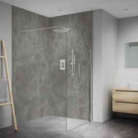 Splashwall Elite Matt Slate grey Fixed Post formed Shower wall panel (H)242cm (W)120cm (T)1cm