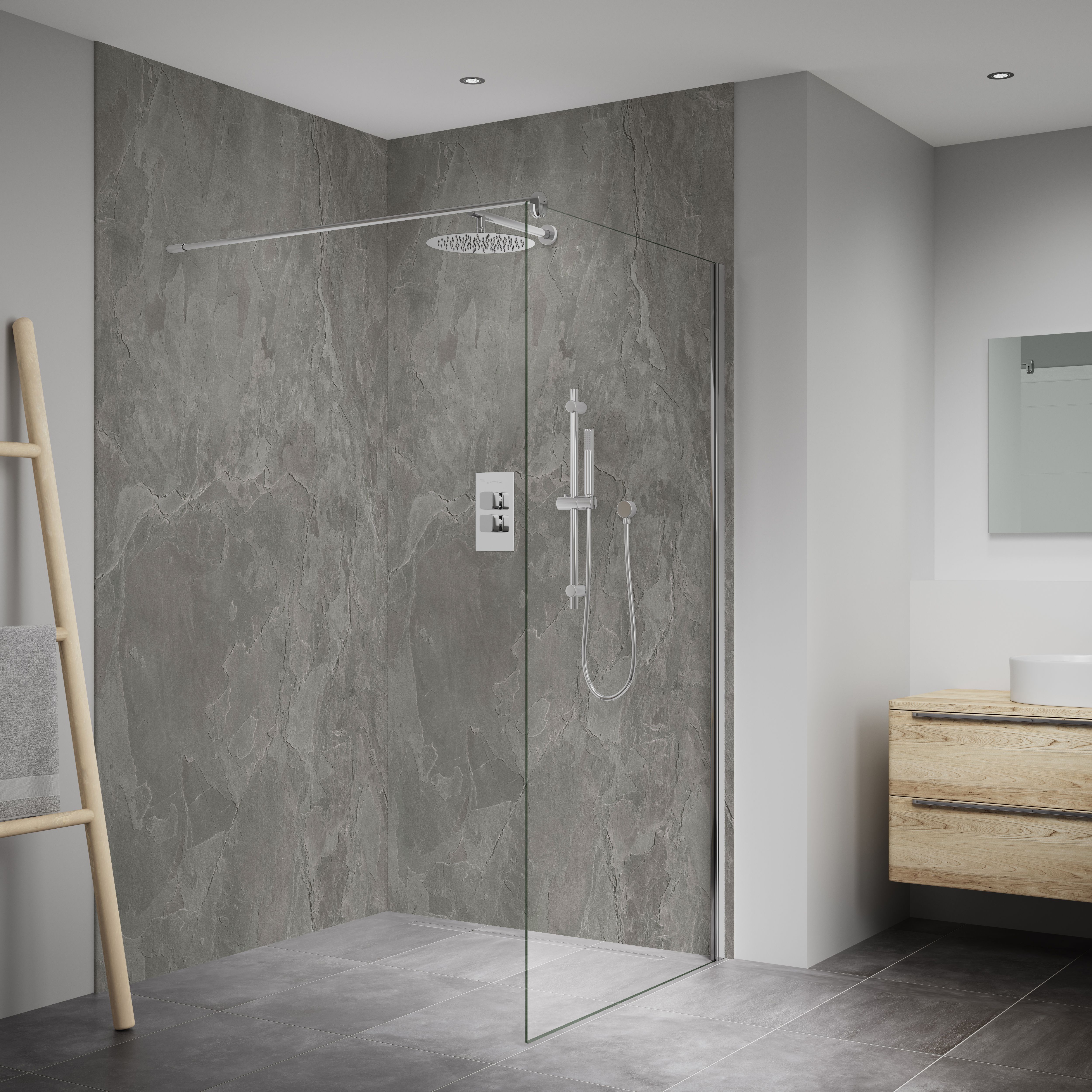 Splashwall Elite Matt Slate grey Fixed Tongue & groove Shower wall panel (H)242cm (W)60cm (T)1cm