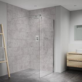 Splashwall Elite Matt Stone grey Tile effect Fixed Post formed Shower wall panel (H)242cm (W)120cm (T)1cm