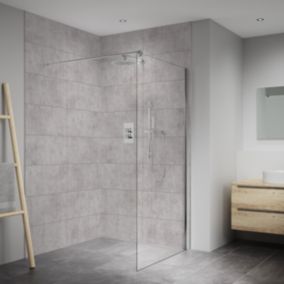 Splashwall Elite Matt Stone grey Tile effect Fixed Tongue & groove Shower wall panel (H)242cm (W)120cm (T)1cm