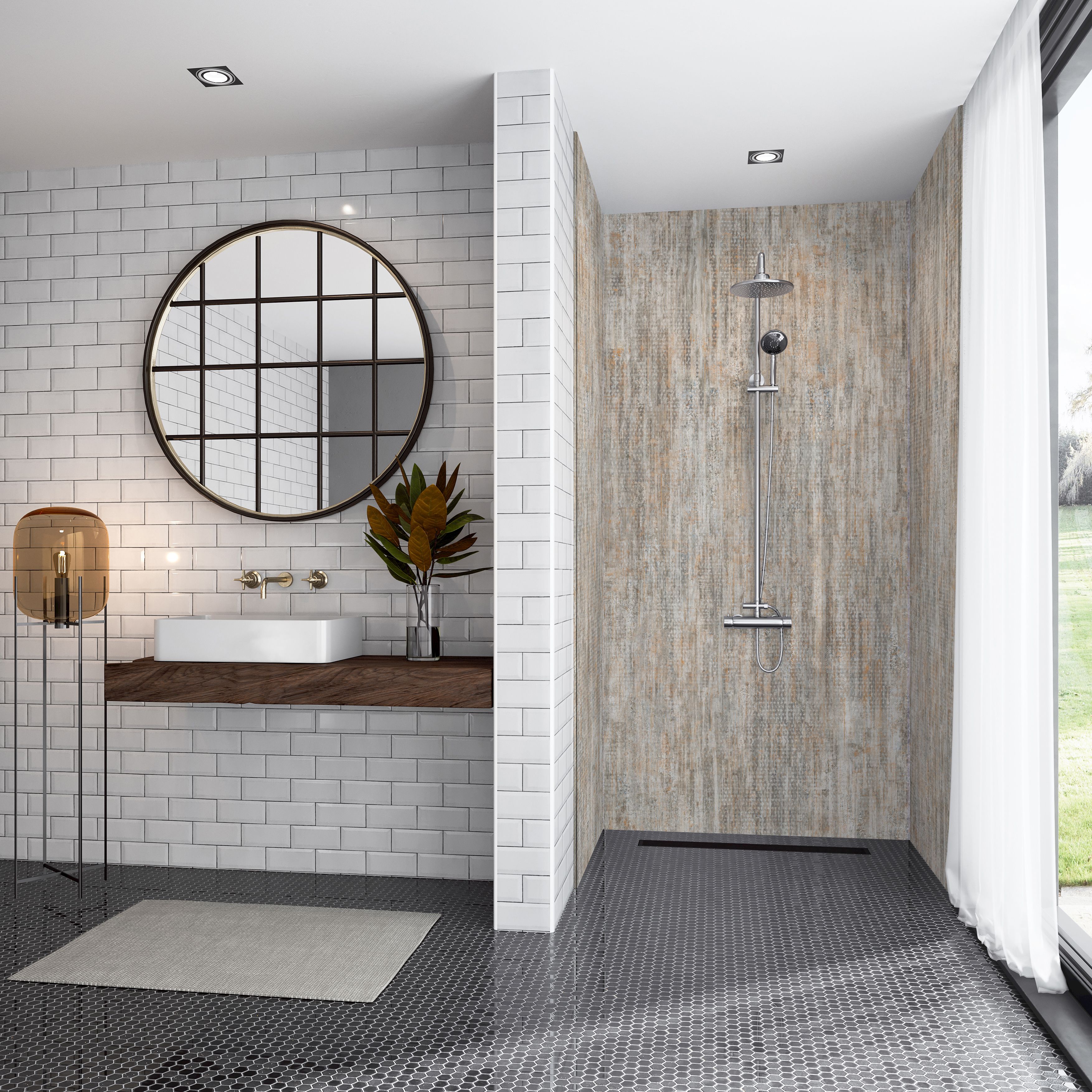 Splashwall Elite Matt Tomenta Post-formed 3 sided Shower Wall panel kit (L)2420mm (W)1200mm (T)11mm