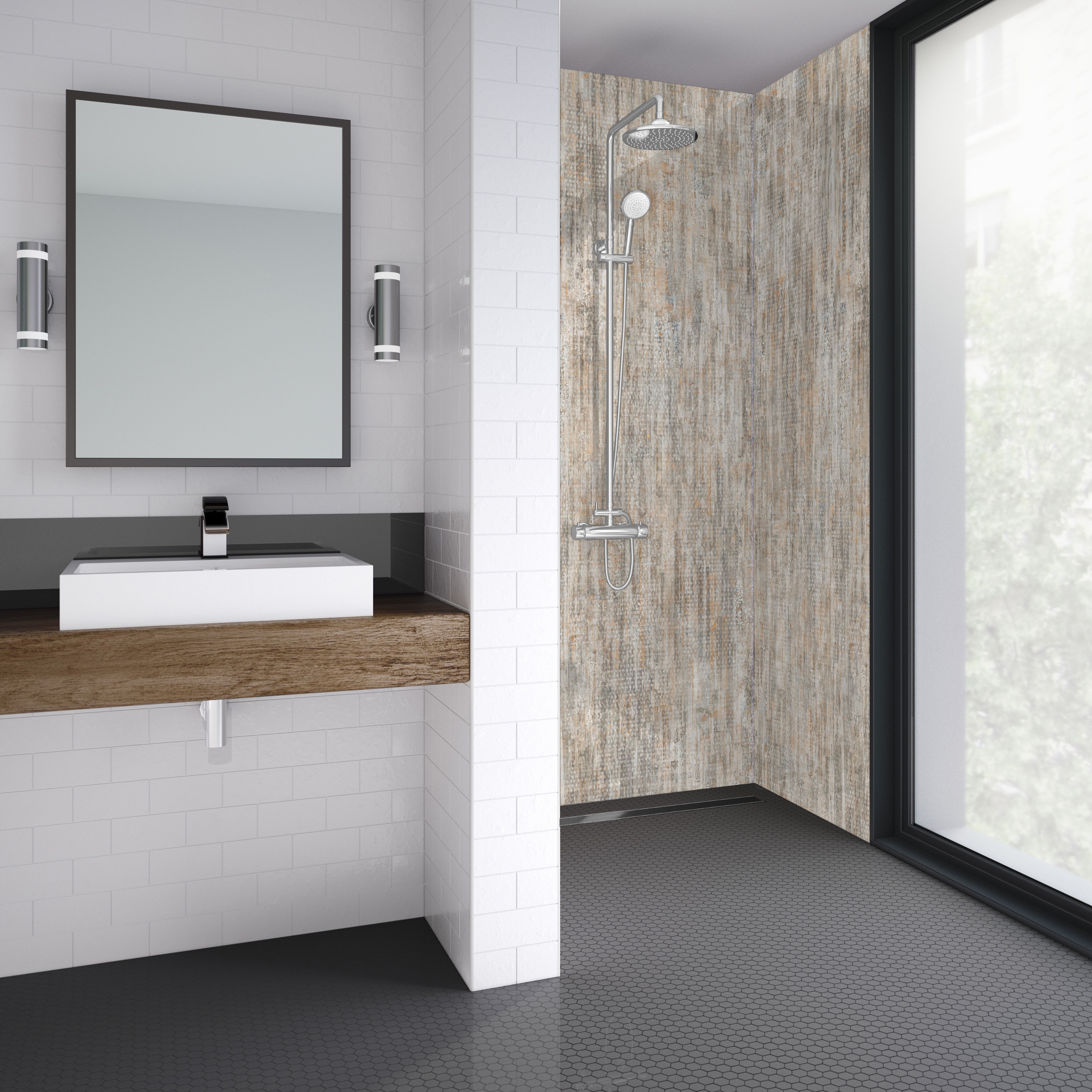 Splashwall Elite Matt Tomenta Tongue & groove Shower wall panel (H)242cm (W)60cm (T)1.1cm