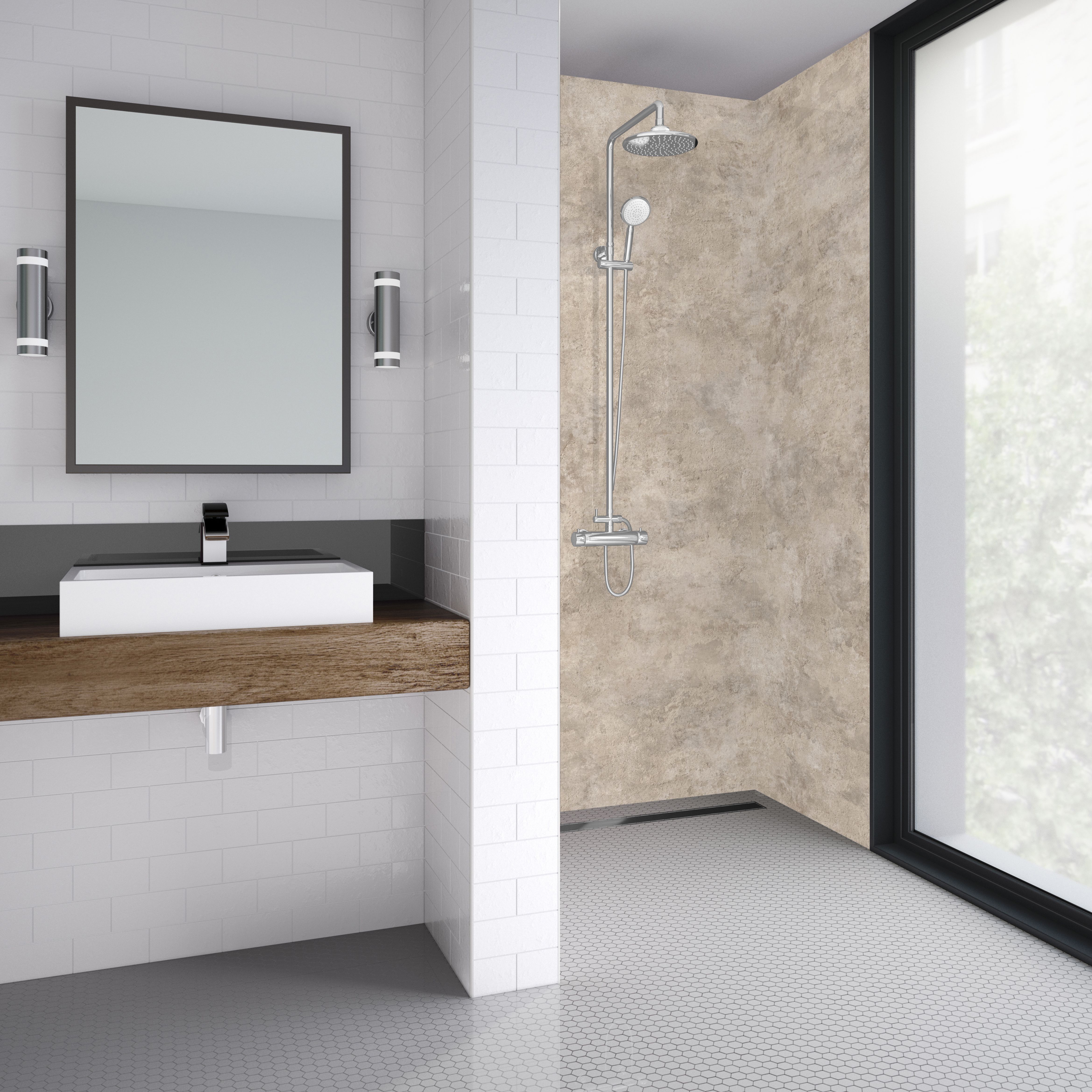 Splashwall Elite Matt Treviso Post-formed 2 sided Shower Wall panel kit (L)2420mm (W)1200mm (T)11mm