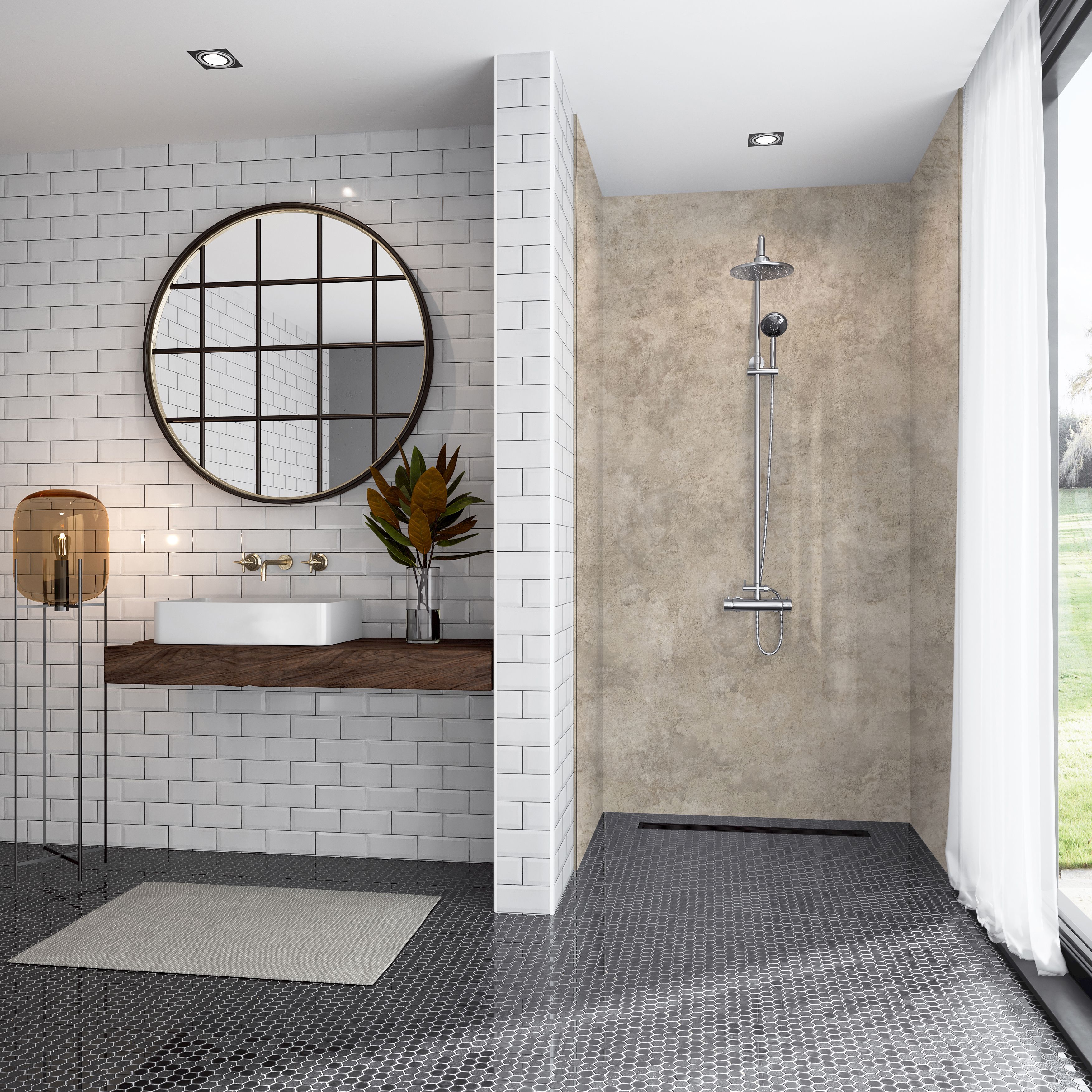 Splashwall Elite Matt Treviso Post-formed 3 sided Shower Wall panel kit (L)2420mm (W)1200mm (T)11mm
