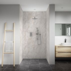 Splashwall Elite Matt Warm tan Marble effect 3 sided Shower Wall panel kit (L)2420mm (W)1200mm (T)11mm