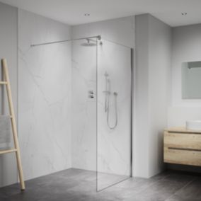 Splashwall Elite Matt White frost Marble effect Fixed Tongue & groove Shower wall panel (H)242cm (W)60cm (T)1cm