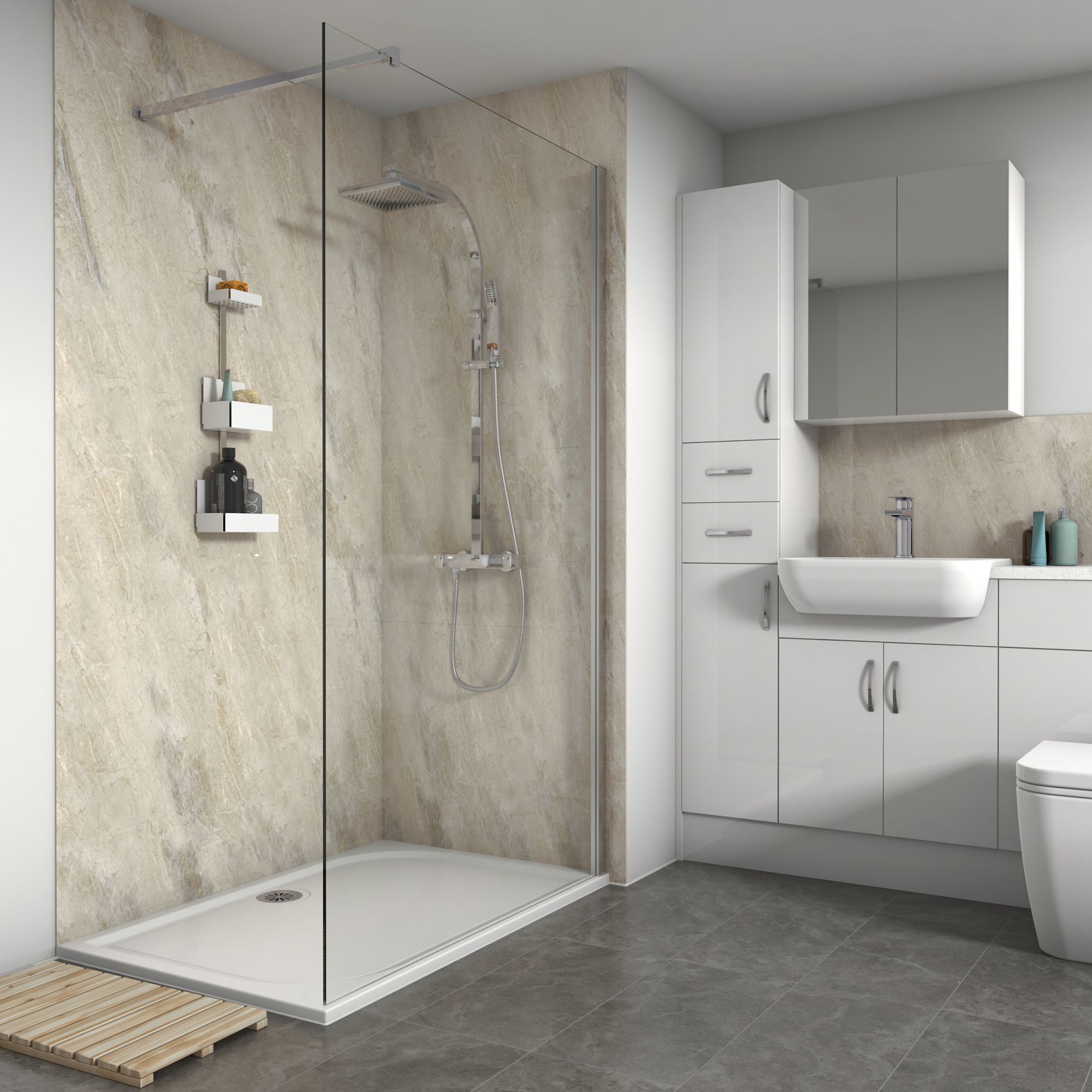 Splashwall Gloss Byzantine 3 sided Shower Panel kit (W)1200mm (T)11mm