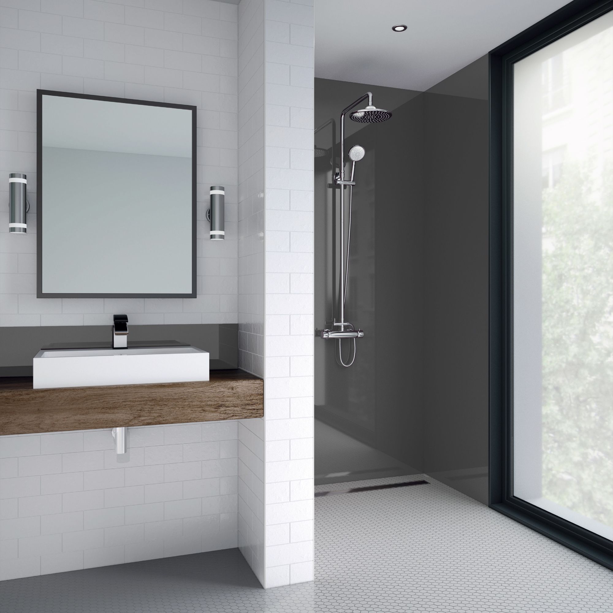 Splashwall Gloss Flint Acrylic Panel (W)90cm x (H)244cm x (D)4mm