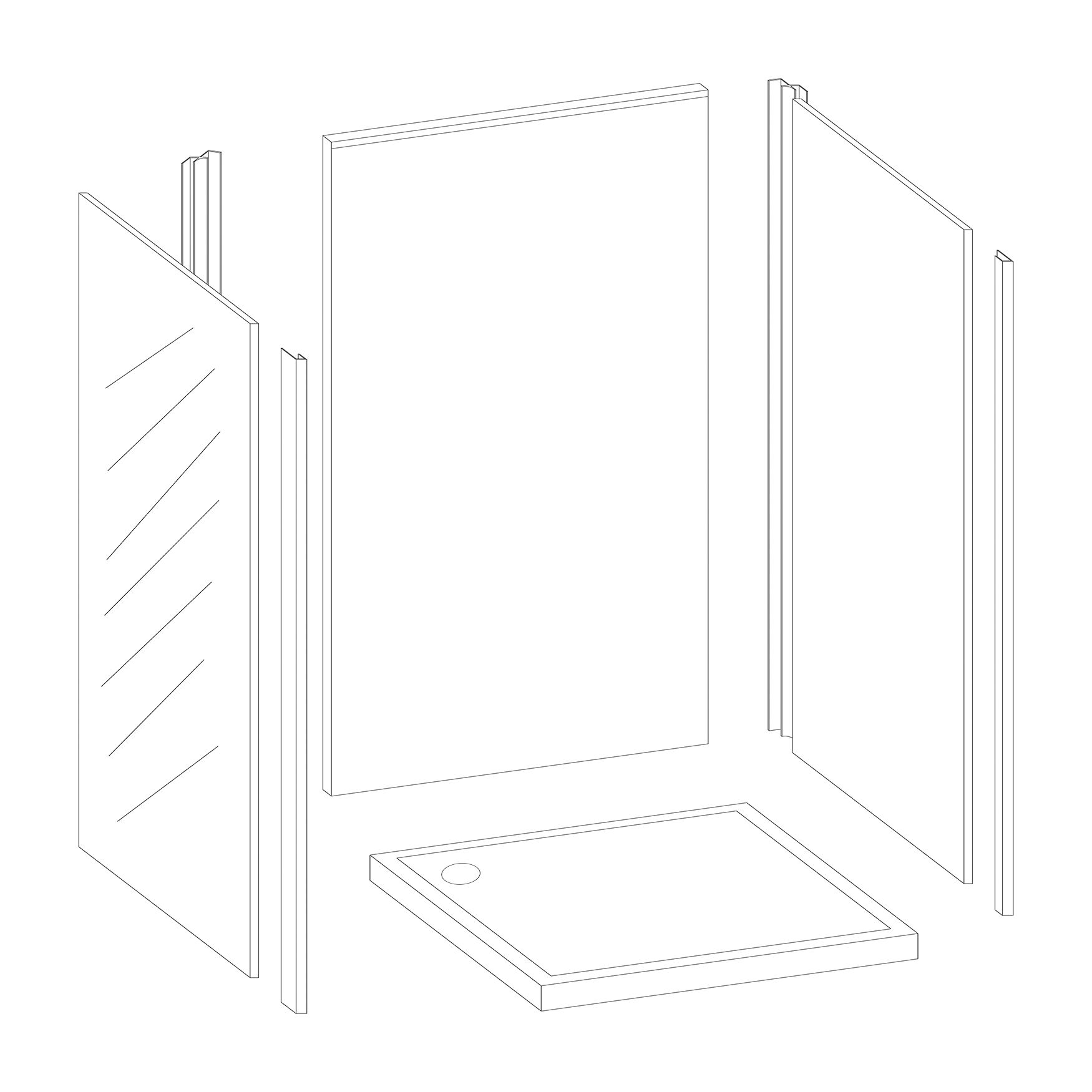 Splashwall Gloss Grey 3 sided Shower Panel kit (L)1200mm (W)1200mm (T)4mm
