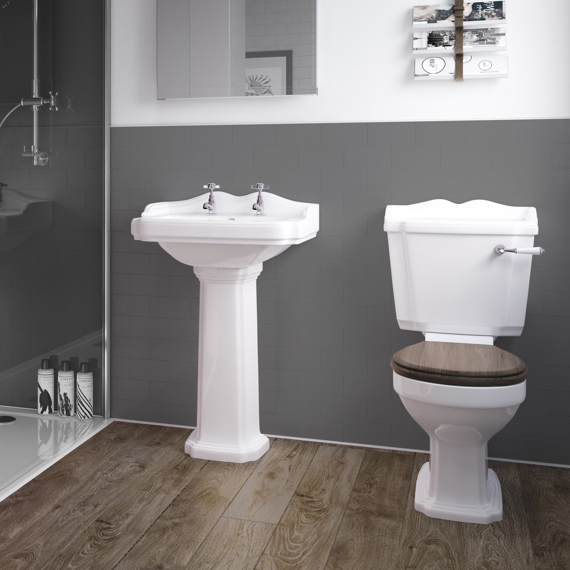 Splashwall Gloss Grey Tile effect 3 sided Shower Panel kit (L)1200mm (W)2420mm (T)3mm