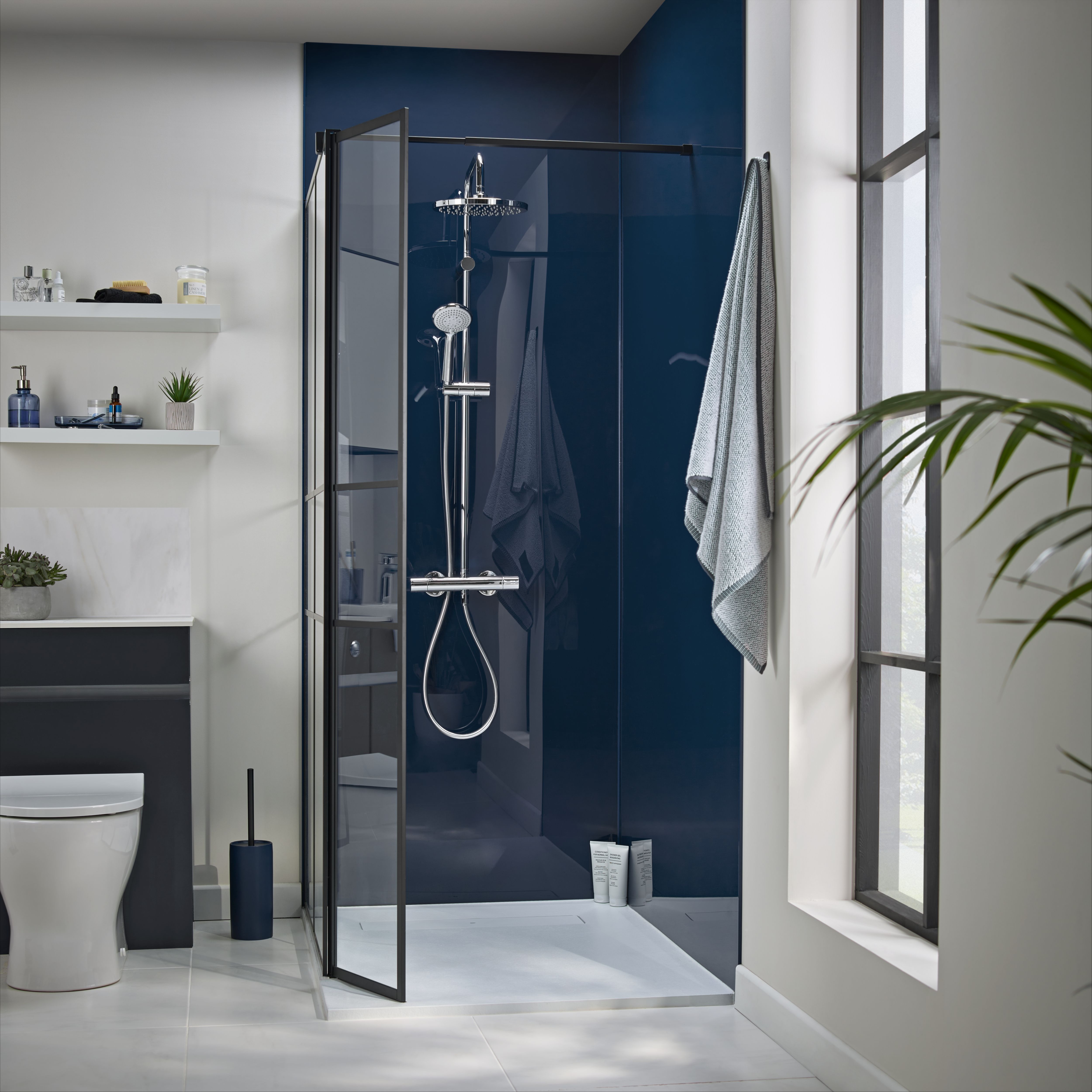 Splashwall Gloss Royal blue Acrylic Panel (W)90cm x (H)244cm x (D)4mm