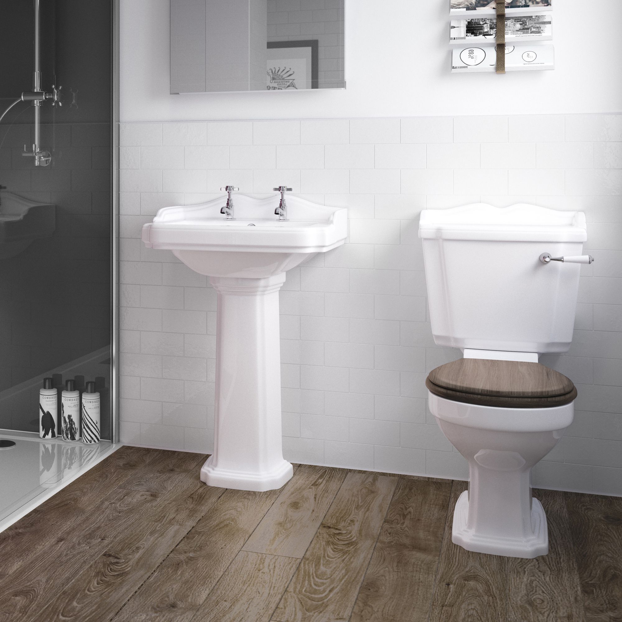Splashwall Gloss White Tile effect 3 sided Shower Panel kit (L)1200mm (W)2420mm (T)3mm