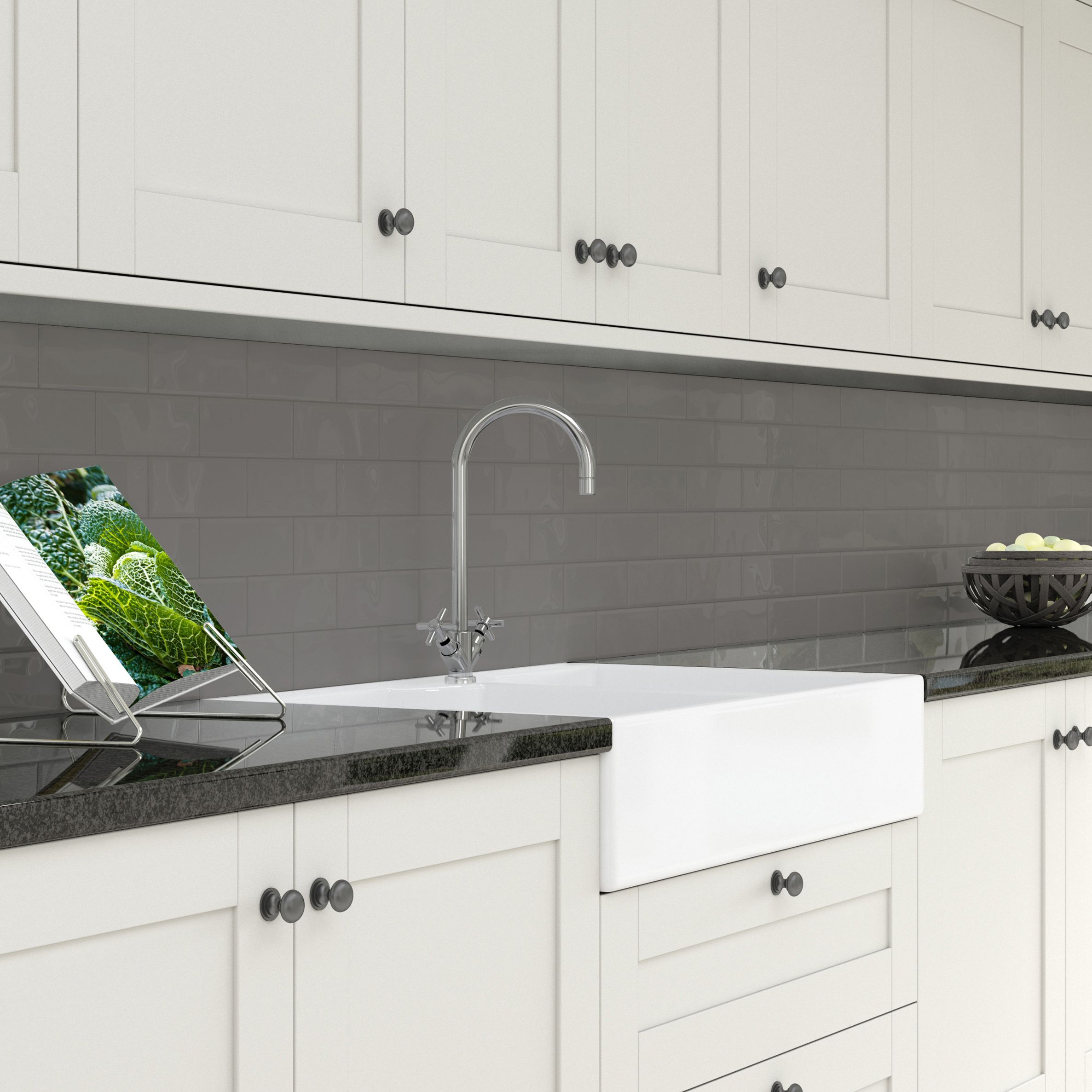 Splashwall Grey Melamine top surface of HPL Splashback, (H)1220mm (W)2440mm (T)3mm