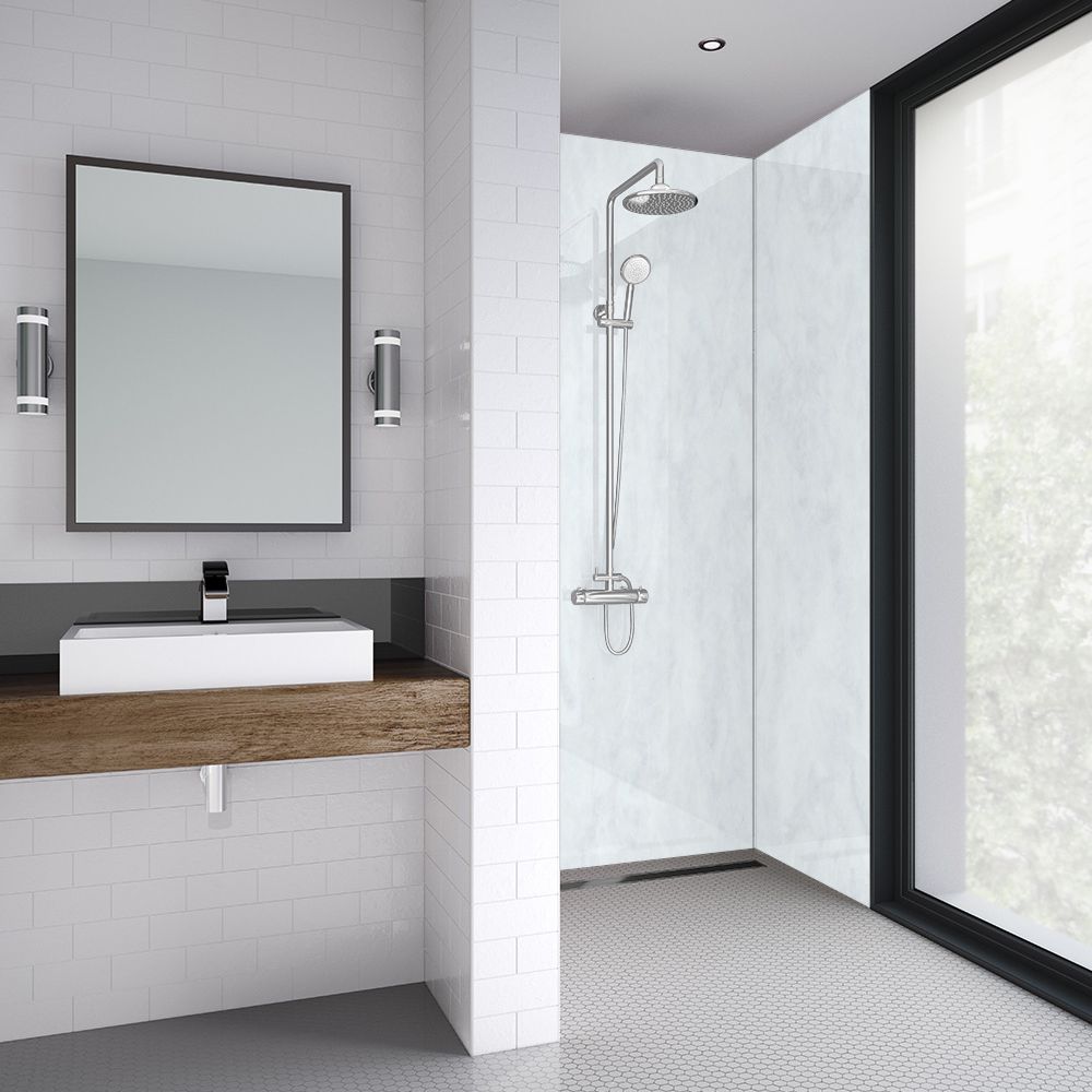 Splashwall Impressions Gloss Blue spa MDF Panel (W)120cm x (H)242cm x (D)11mm