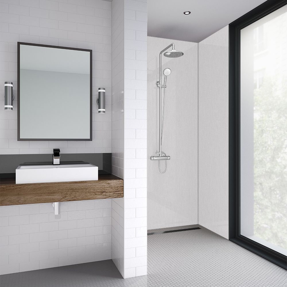 Splashwall Impressions Gloss Metallic grey MDF Panel (W)120cm x (H)242cm x (D)11mm