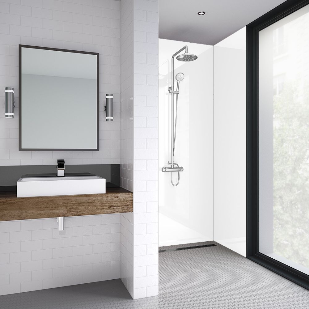 Splashwall Impressions Gloss White gloss MDF Panel (W)120cm x (H)242cm x (D)11mm