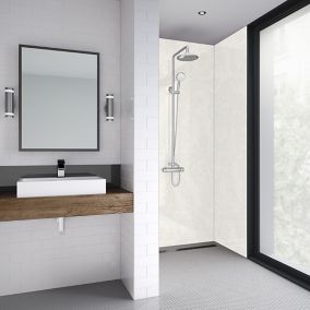 Splashwall Impressions Gloss White reflex Clean cut 2 sided Shower Panel kit (L)2420mm (W)1200mm (T)11mm
