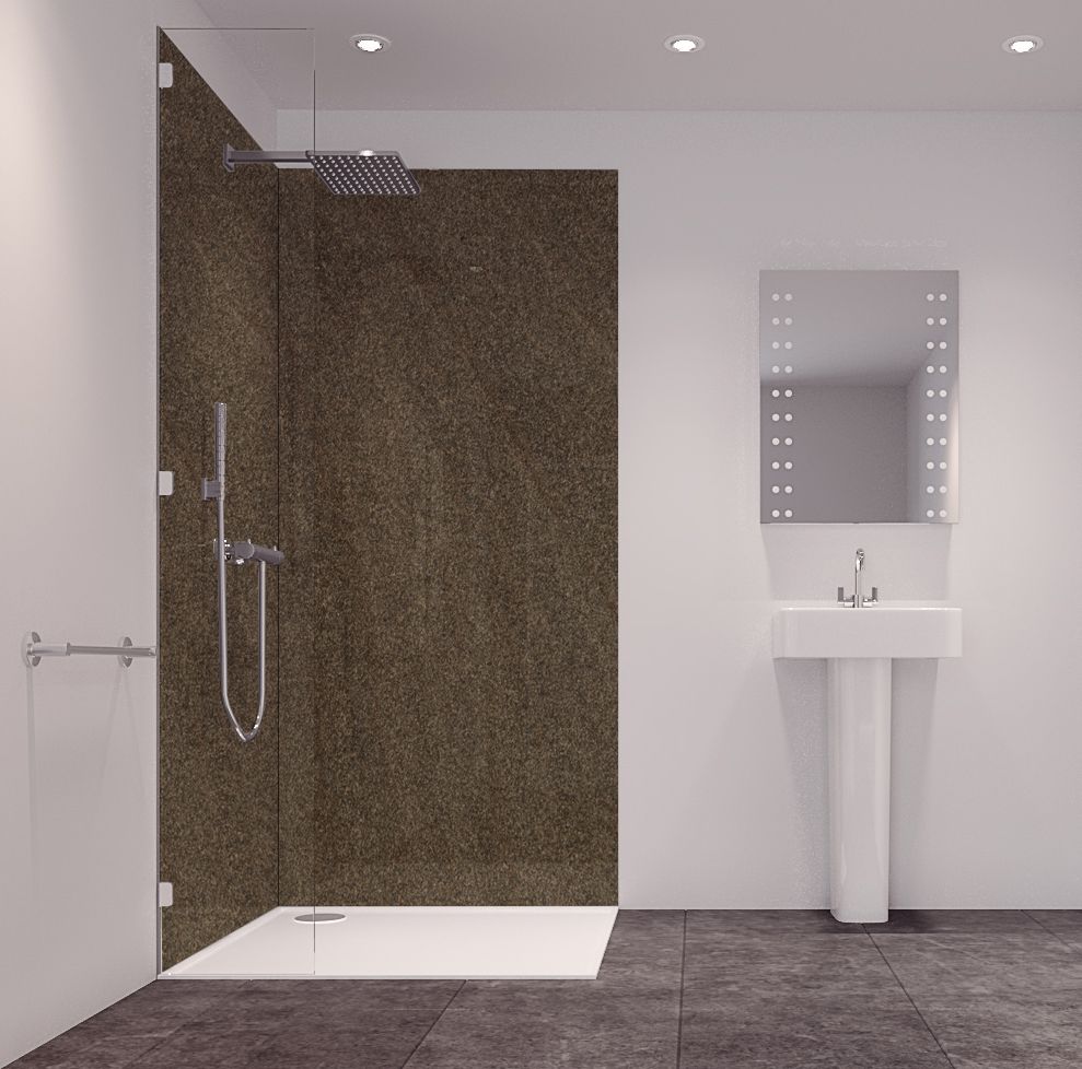 Splashwall Impressions Volcanic sand Laminate Panel (W)58.5cm x (H)242cm x (D)11mm