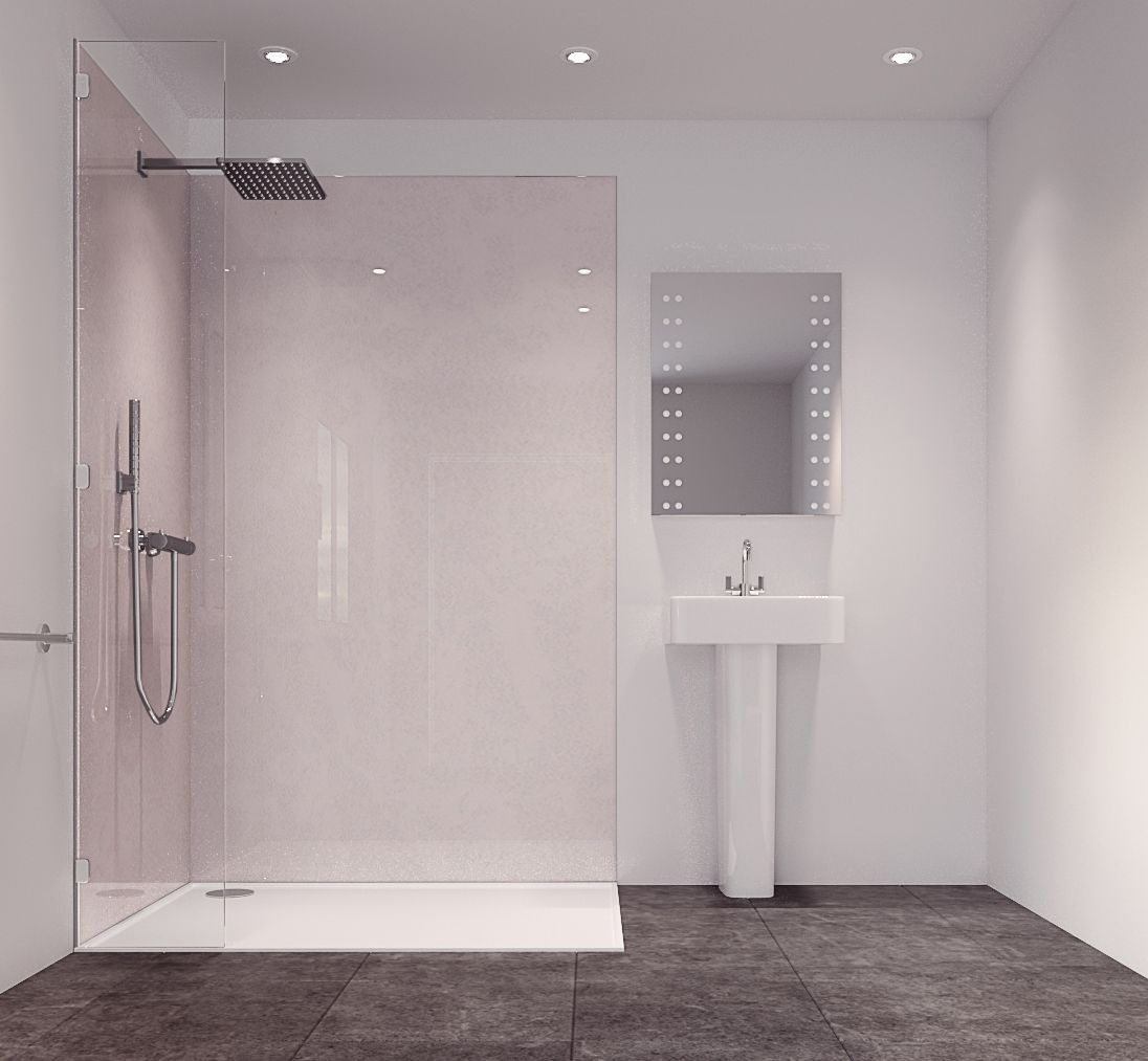 Splashwall Impressions White reflex Laminate Panel (W)58.5cm x (H)242cm x (D)11mm
