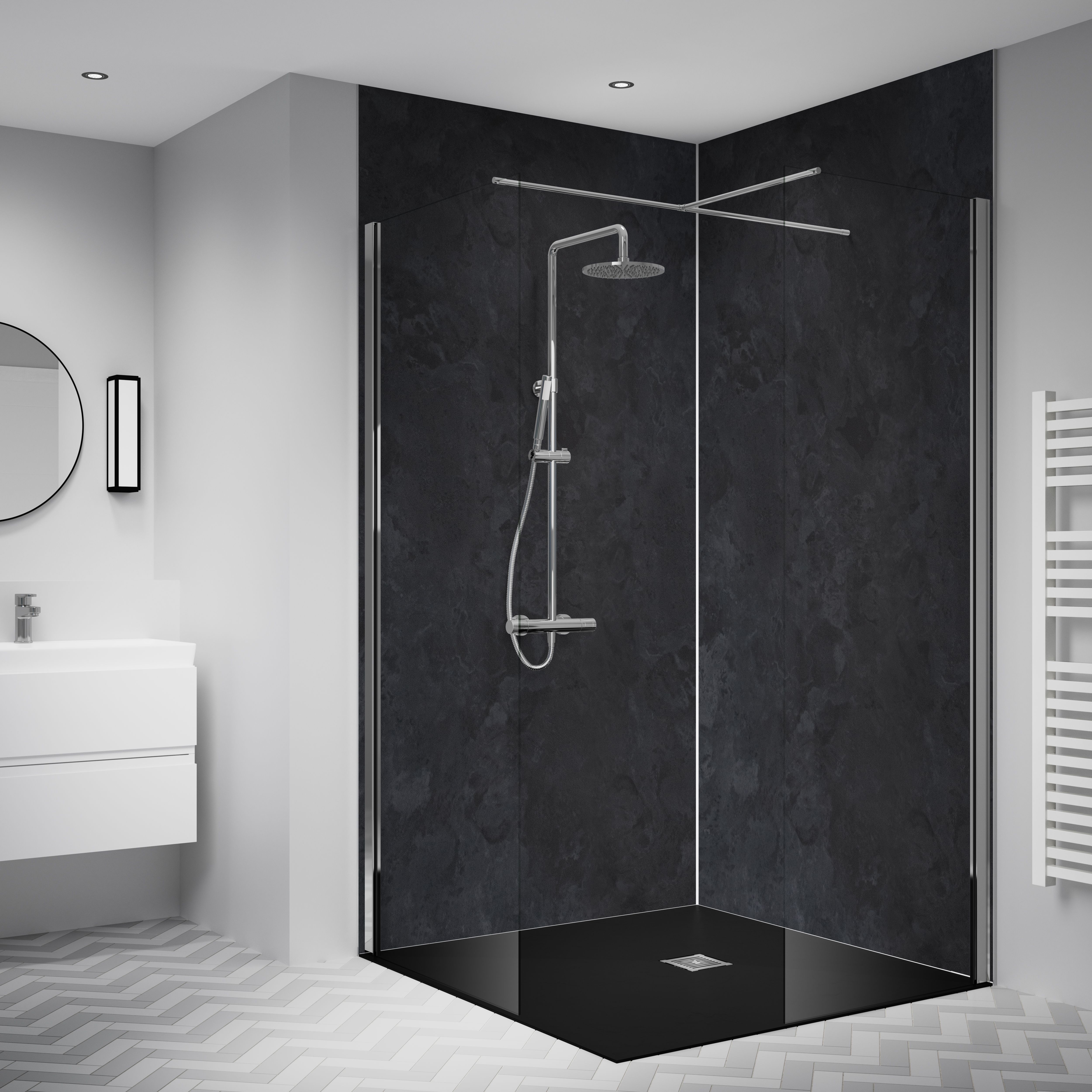 Splashwall Laminate 2 panel MDF Wall panel kit (L)2420mm (W)1200mm - Graphite diffusion