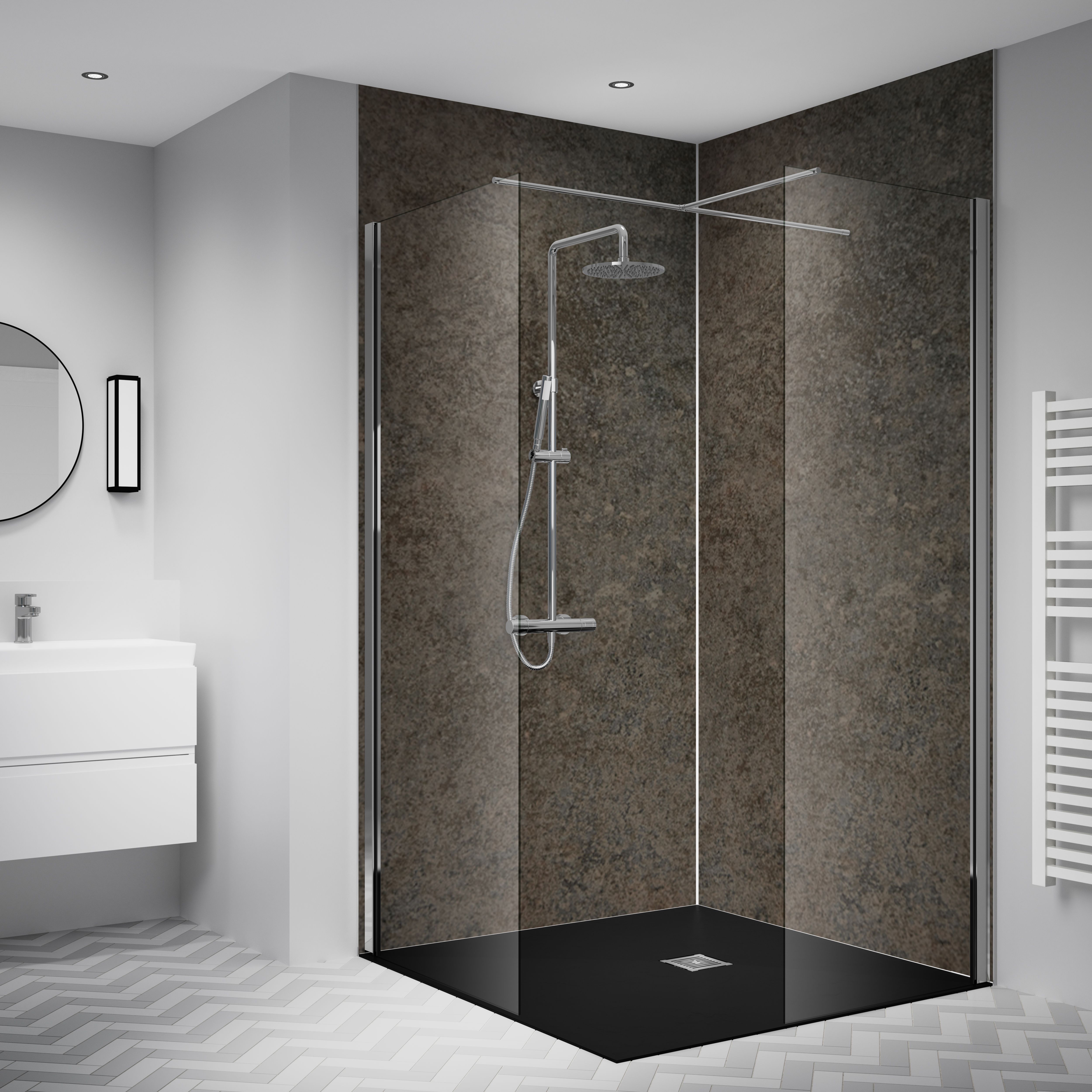 Splashwall Laminate Tongue & groove Bathroom & wet room Decorative panel (H)2420mm (W)1200mm - Matt Caldeira Stone effect