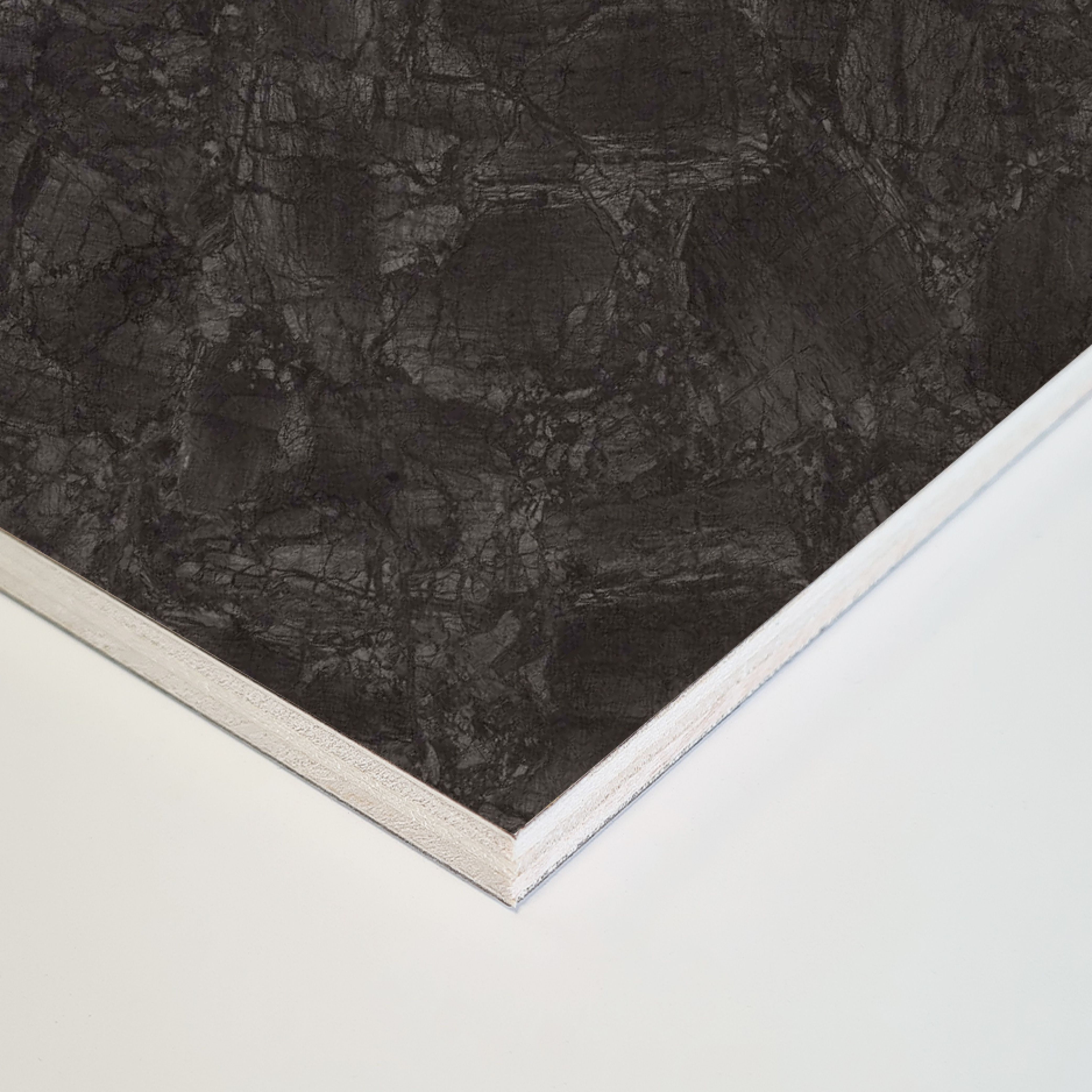 Splashwall Laminate Tongue & groove Bathroom & wet room Decorative panel (H)2420mm (W)1200mm - Matt Raja Black Stone effect