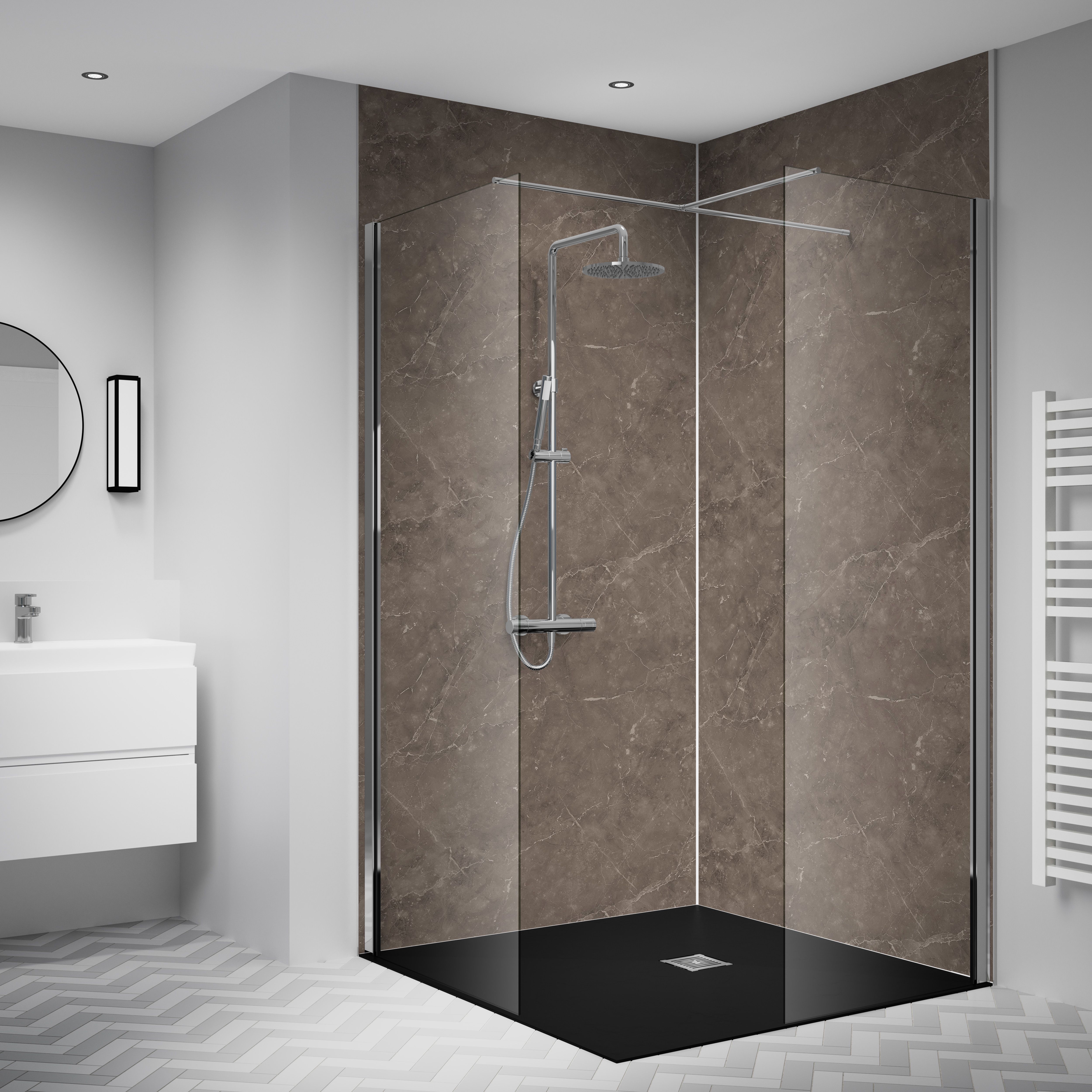 Splashwall Laminate Tongue & groove Bathroom & wet room Decorative panel (H)2420mm (W)1200mm - Matt Roche Salentine Stone effect