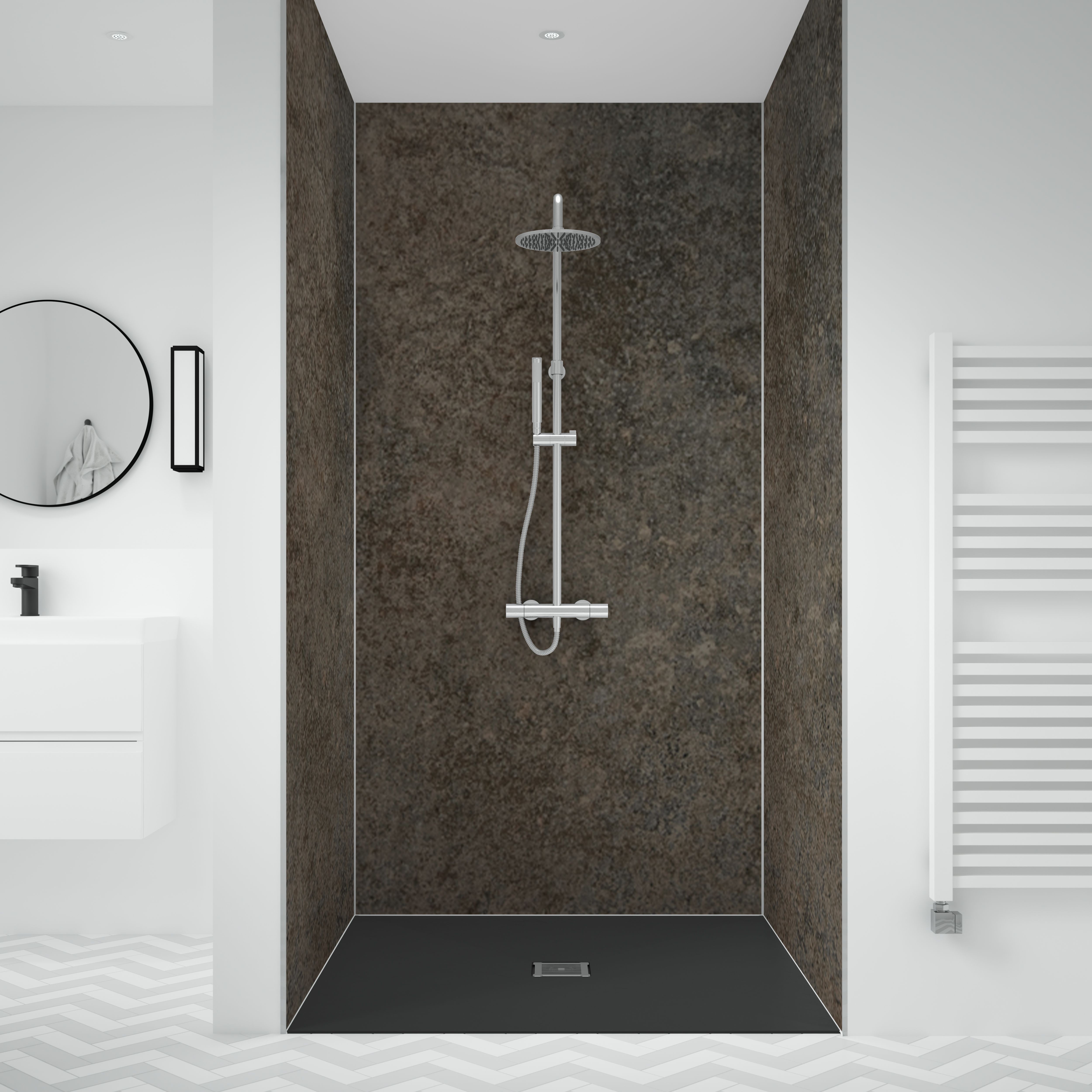 Splashwall Laminate Tongue & groove Bathroom & wet room Decorative panel (H)2420mm (W)600mm - Matt Caldeira Stone effect