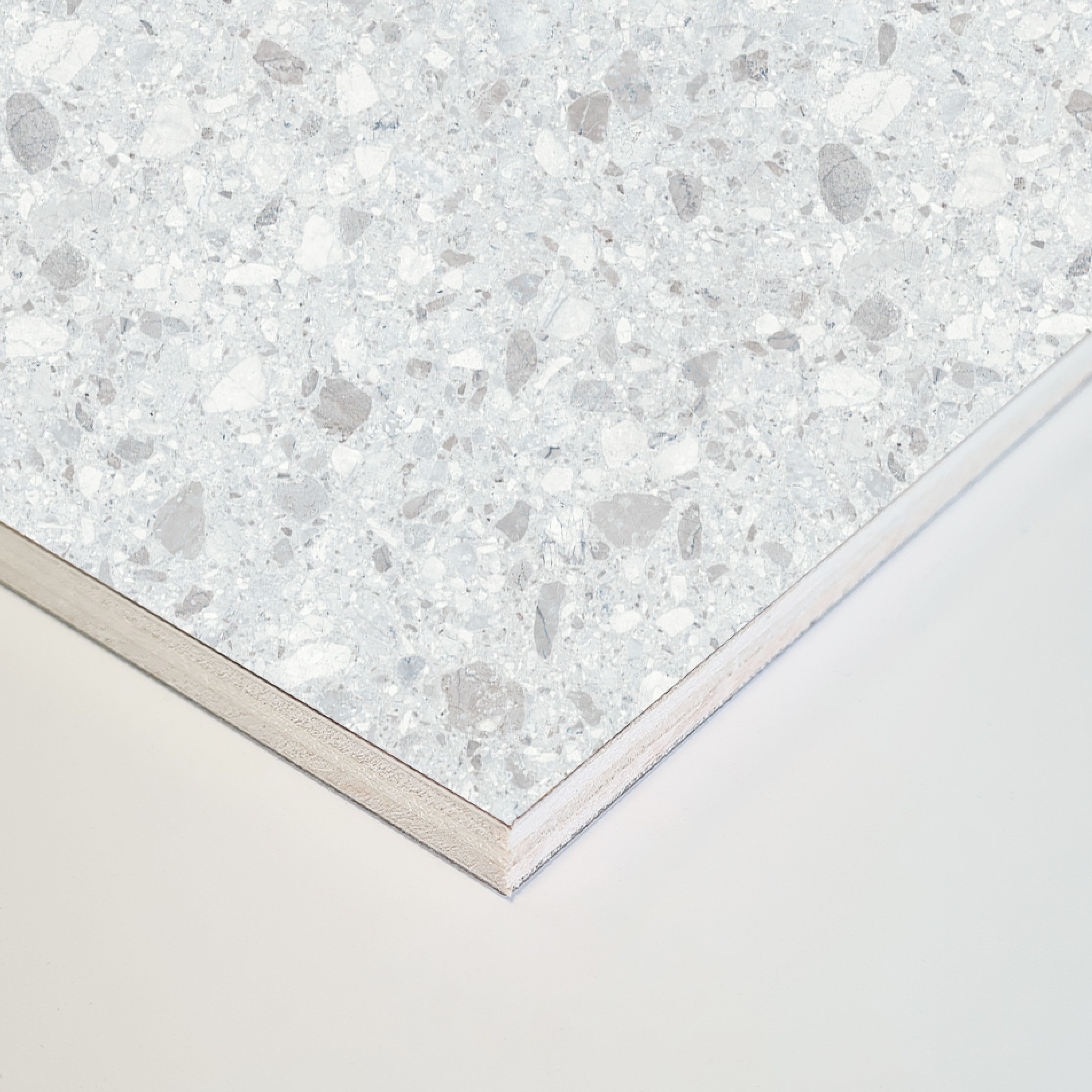 Splashwall Laminate Tongue & groove Bathroom & wet room Decorative panel (H)2420mm (W)600mm - Matt Nuvolento Terrazzo Stone effect