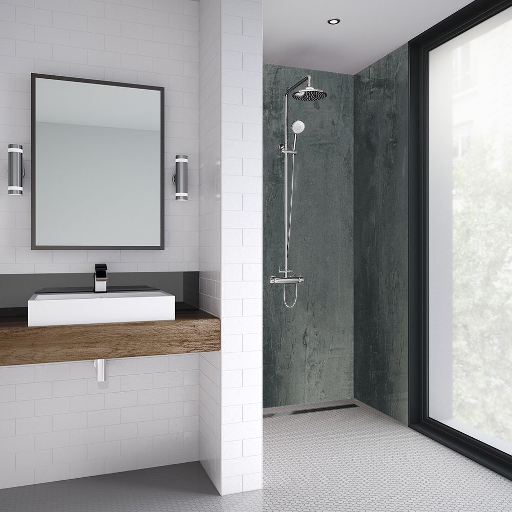 Splashwall Majestic Grey stone High pressure laminate with medite core Panel (W)120cm x (H)242cm x (D)11mm