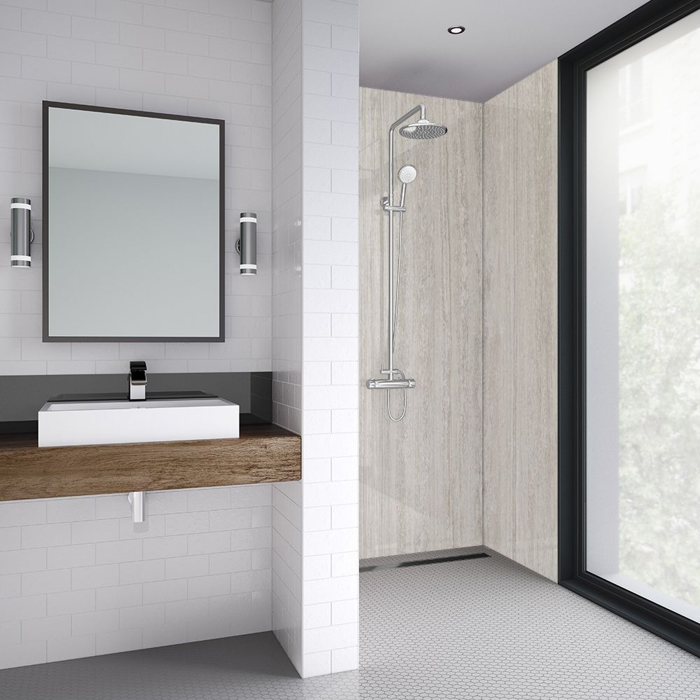 Splashwall Majestic Matt Beige stone High pressure laminate with medite core Panel (W)120cm x (H)242cm x (D)11mm