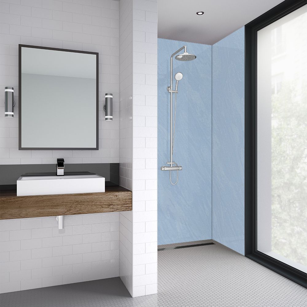 Splashwall Majestic Sky blue Clean cut 3 sided Shower Panel kit (L)2420mm (W)1200mm (T)11mm