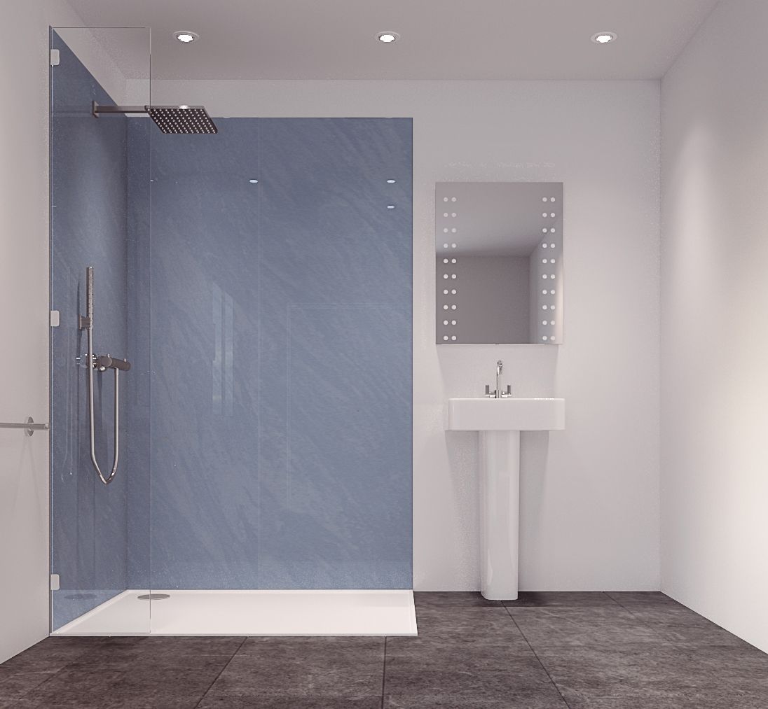Splashwall Majestic Sky blue Laminate Panel (W)58.5cm x (H)242cm x (D)11mm