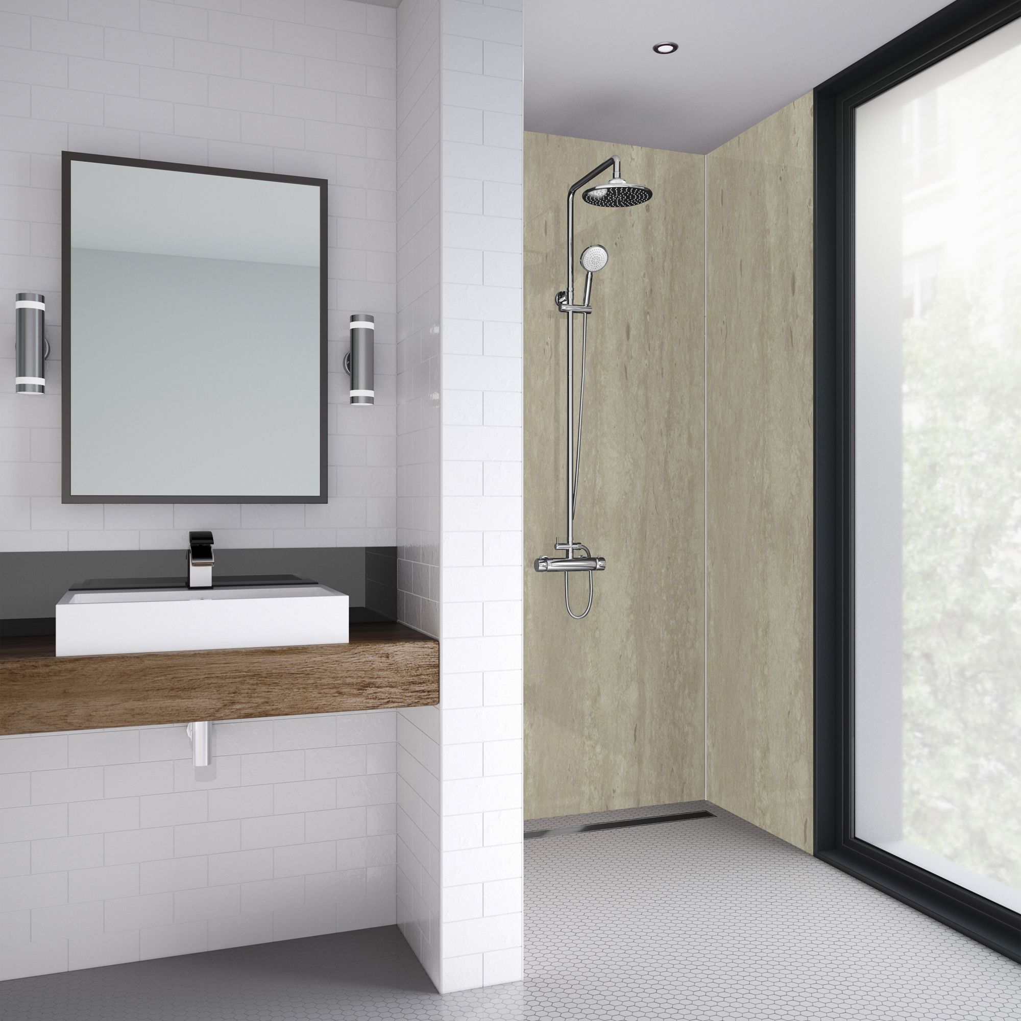 Splashwall Matt Beige stone Laminate Decorative panels (W)58.5cm x (H)242cm x (D)11mm