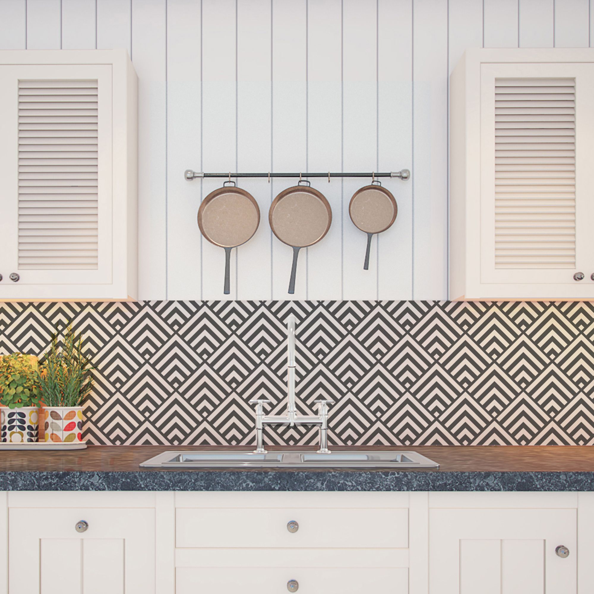 Splashwall Matt Black & grey Pyramid Acrylic Splashback, (H)600mm (W)2440mm (T)4mm