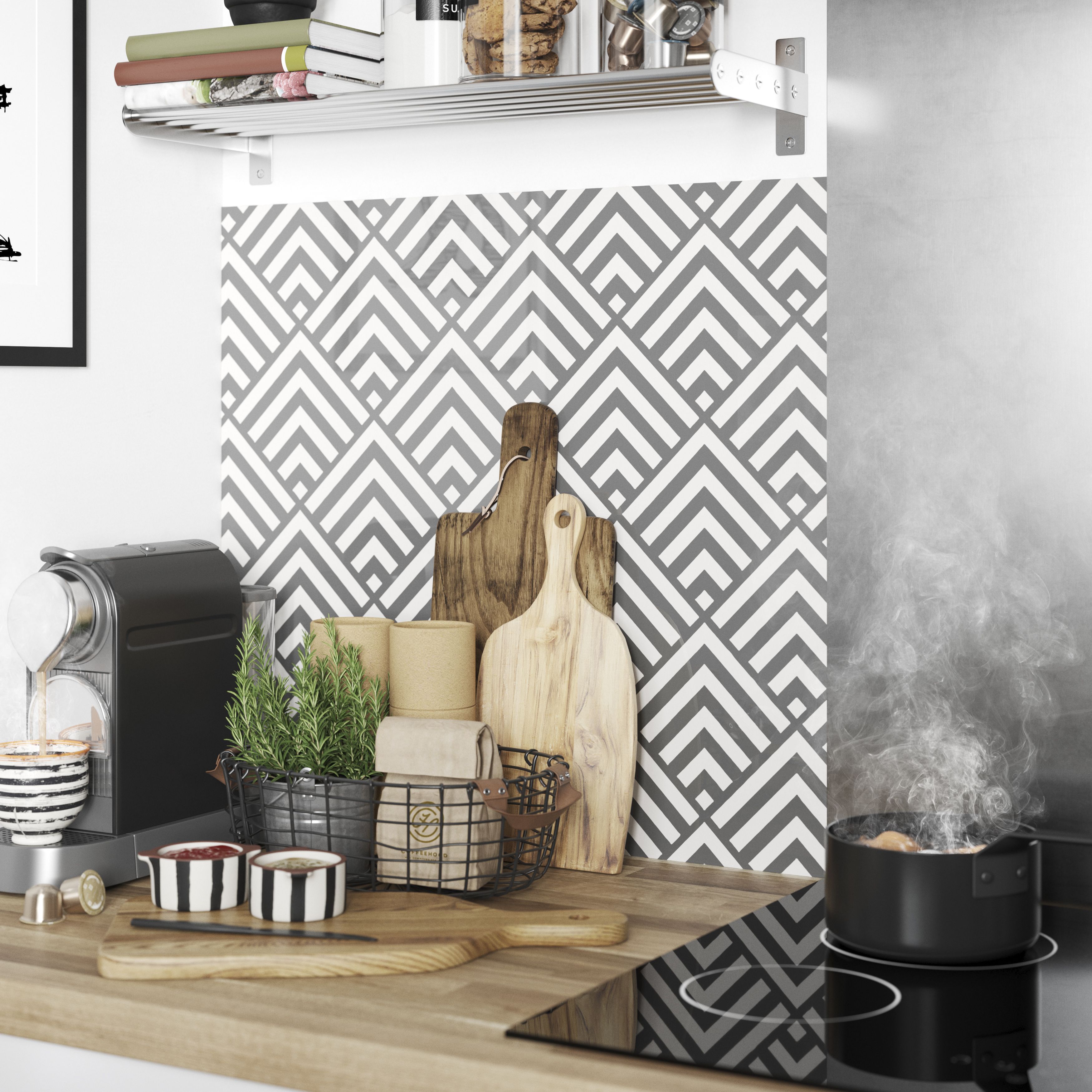 Splashwall Matt Black & grey Pyramid Acrylic Splashback, (H)600mm (W)2440mm (T)4mm