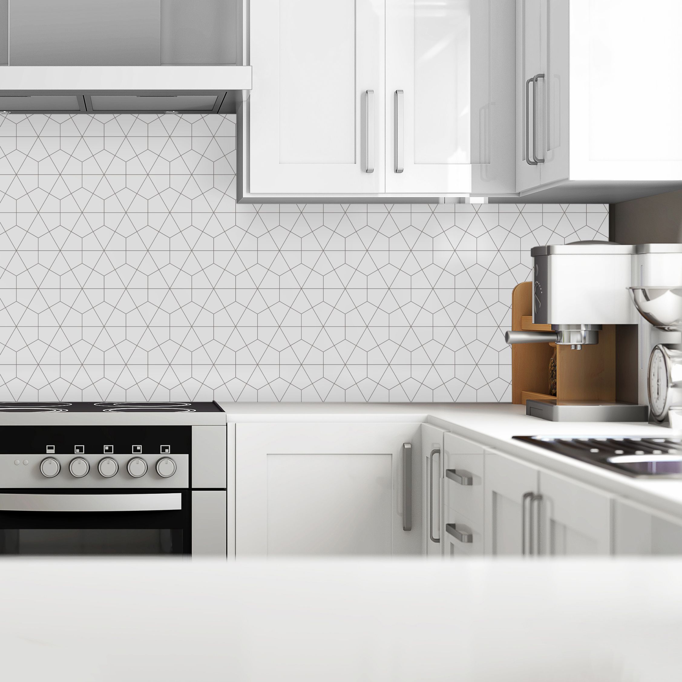 Splashwall Matt Black & white Geometric MDF Splashback, (H)1220mm (W)2440mm (T)10mm