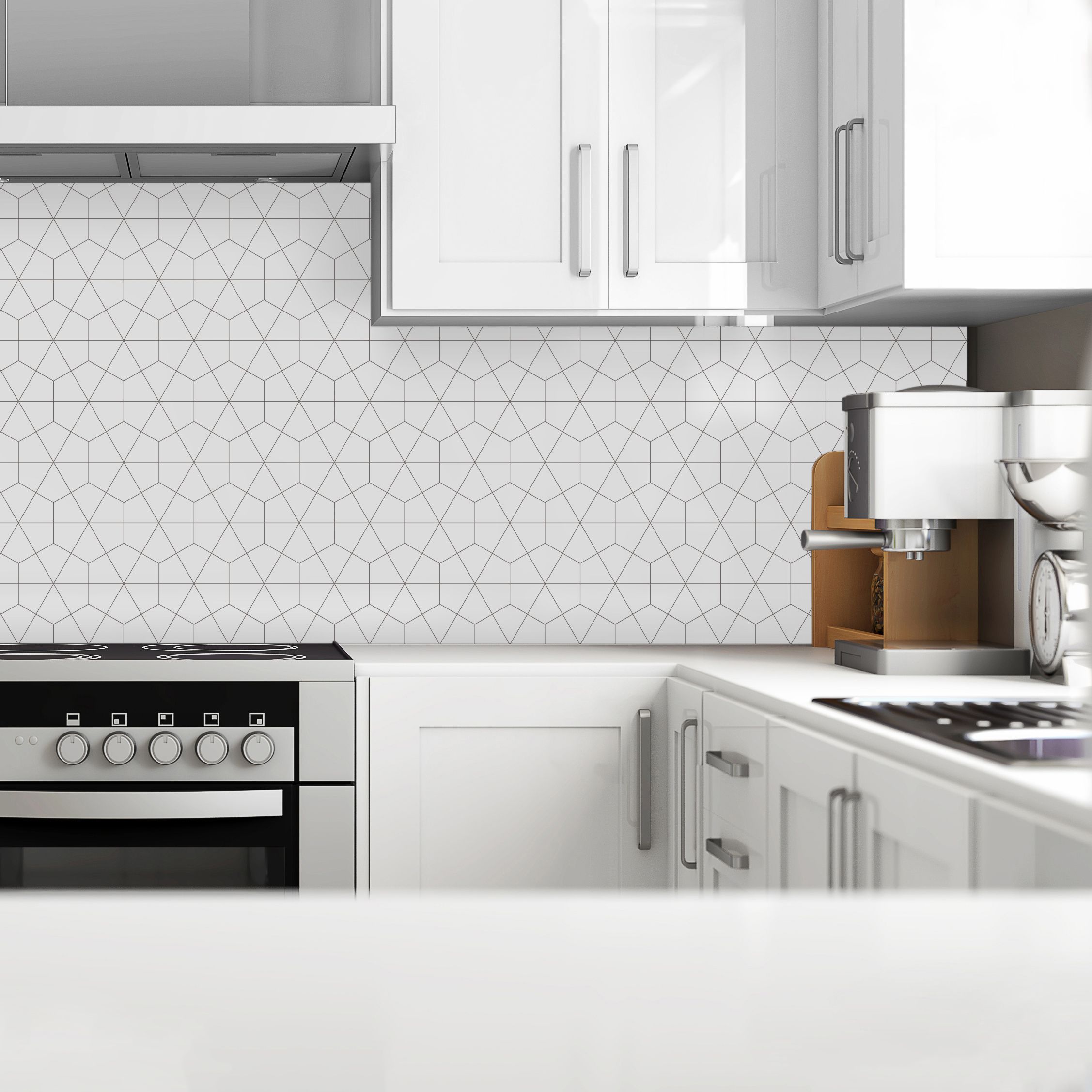 Splashwall Matt Black & white Geometric MDF Splashback, (H)600mm (W)2440mm (T)10mm