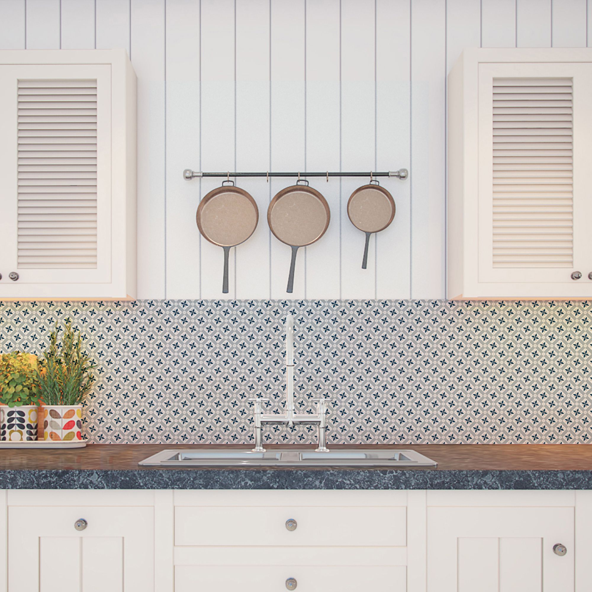 Splashwall Matt Blue & white Spanish Acrylic Splashback, (H)600mm (W)2440mm (T)4mm