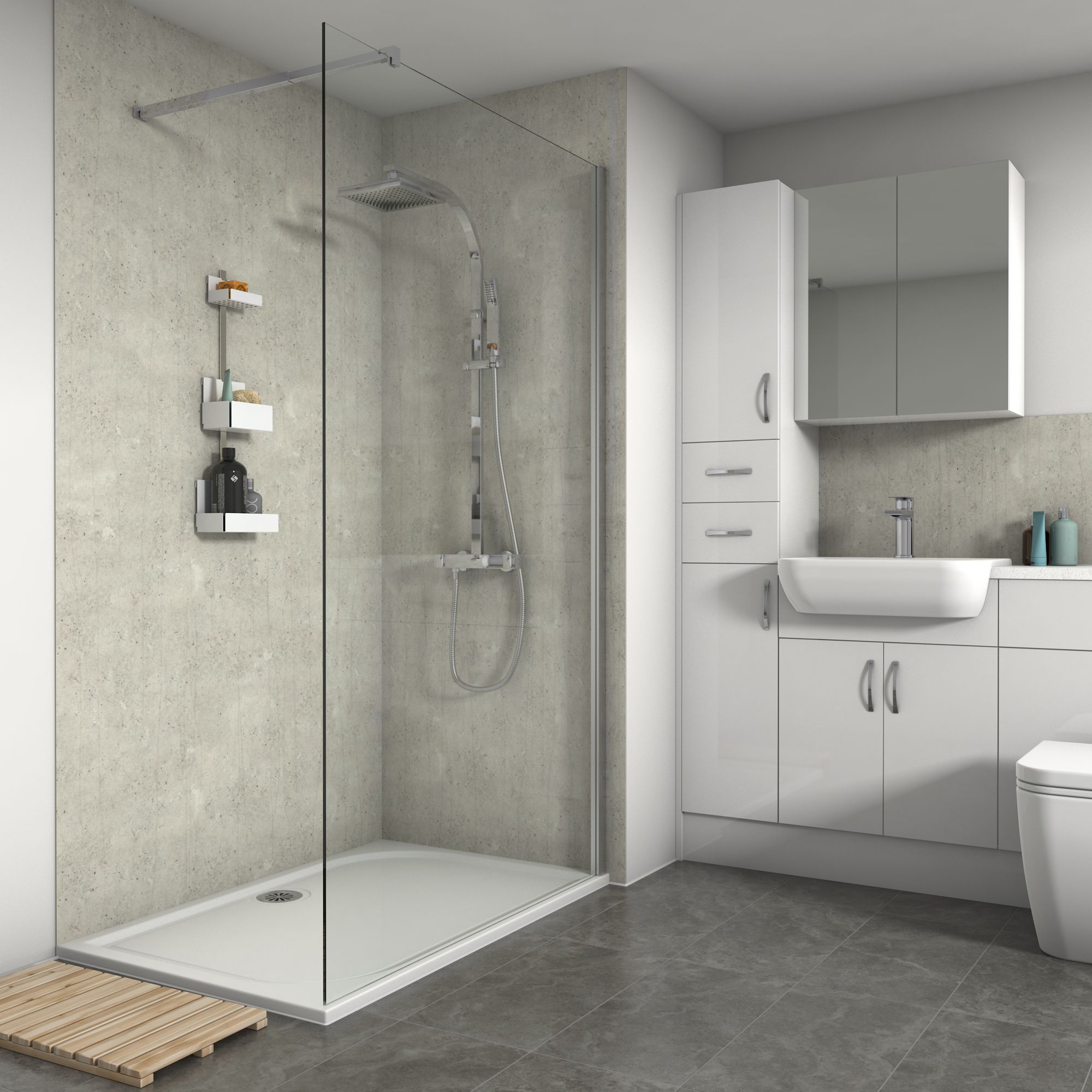 Splashwall Matt Cream concrete 2 sided Shower Panel kit (W)1200mm (T)11mm
